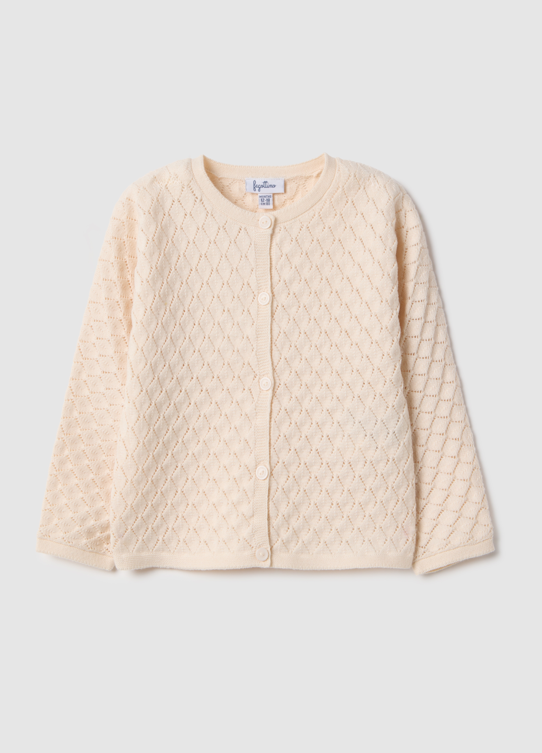 FAGOTTINO, Cárdigan De Algodón Beige Regular Fit Para Niña Con Diseño De Rombos, Niña, Beige Jaspeado, Talla: 30-36