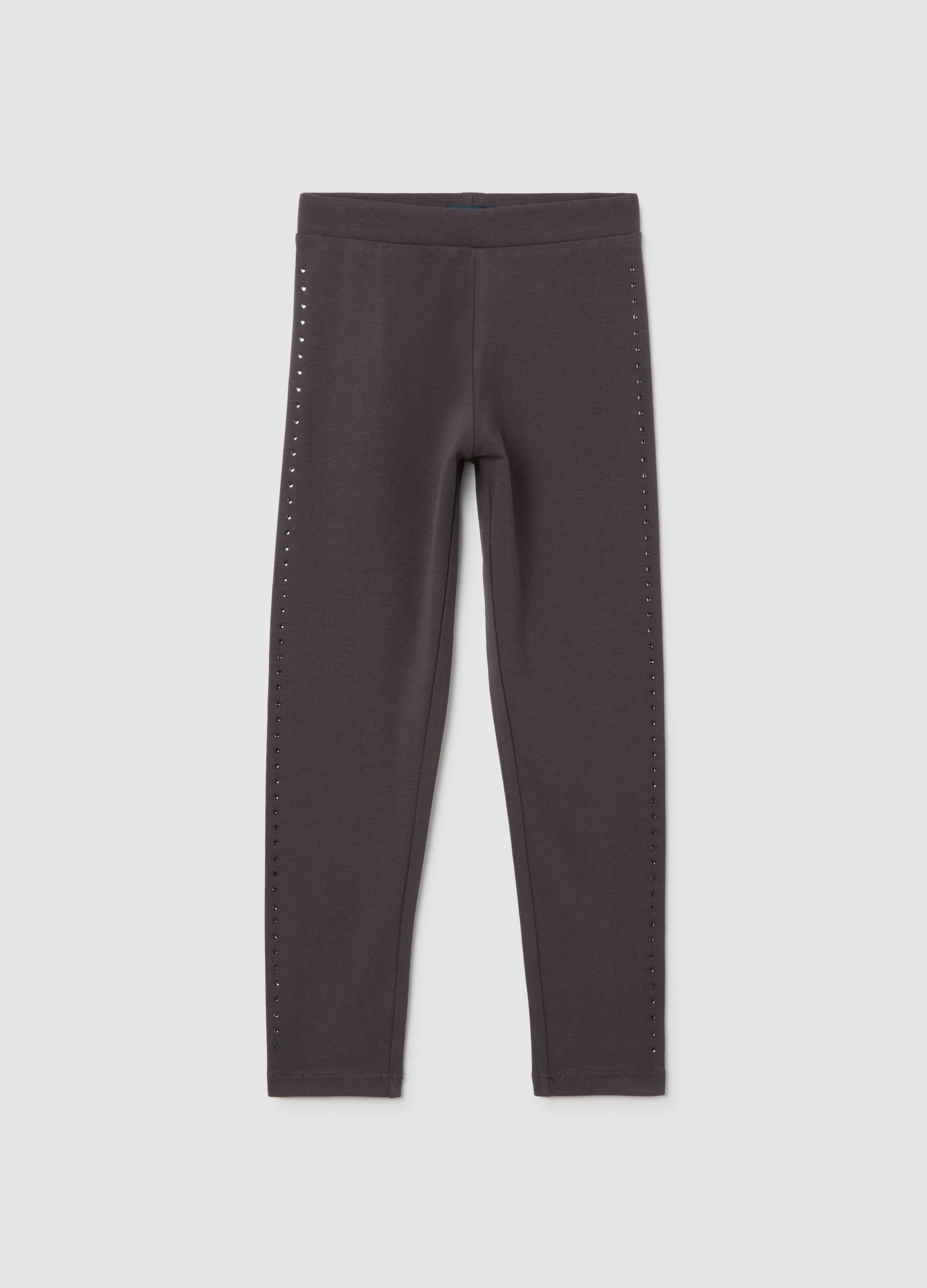OVS KIDS, Leggings Da Bambina In Cotone Elasticizzato Grigi Con Strass, Grigio, Taglia: 3-4