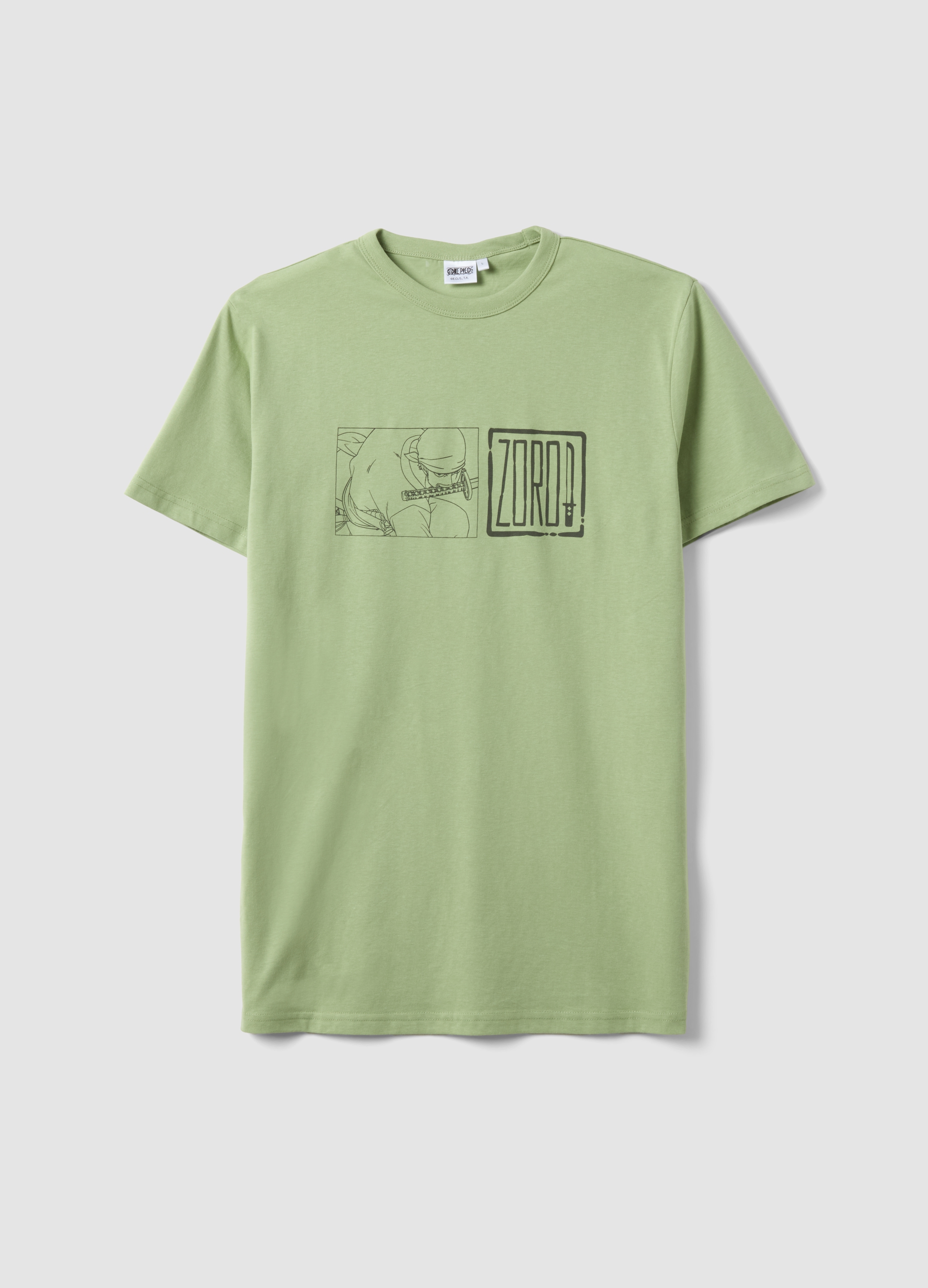MANGA, T-shirt In Puro Cotone Verde Con Stampa One Piece, Uomo, Verde, Taglia: M