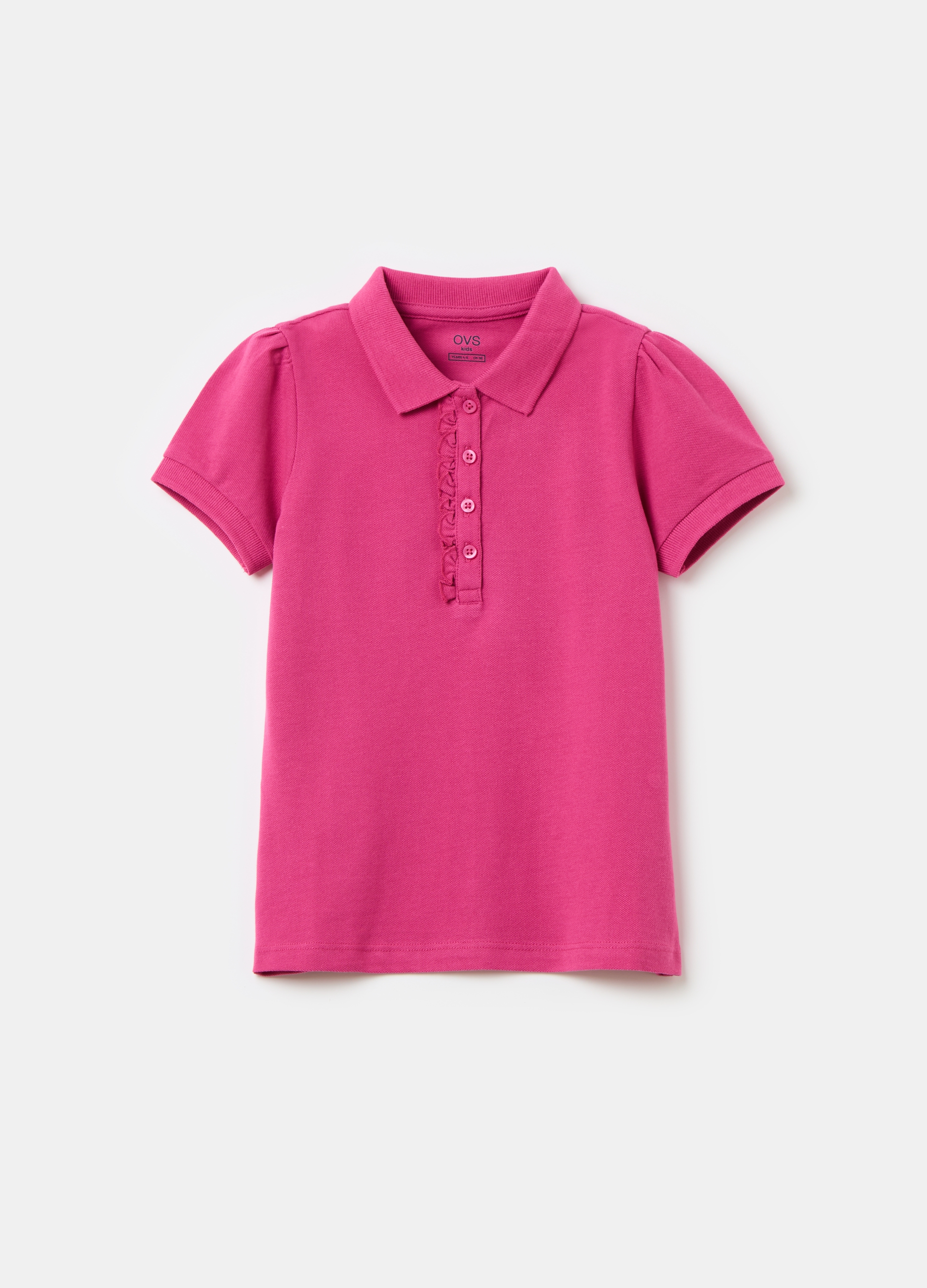OVS, Polo In Cotone Piquet Con Rouche, Bambina, Rosa, Taglia: 5-6