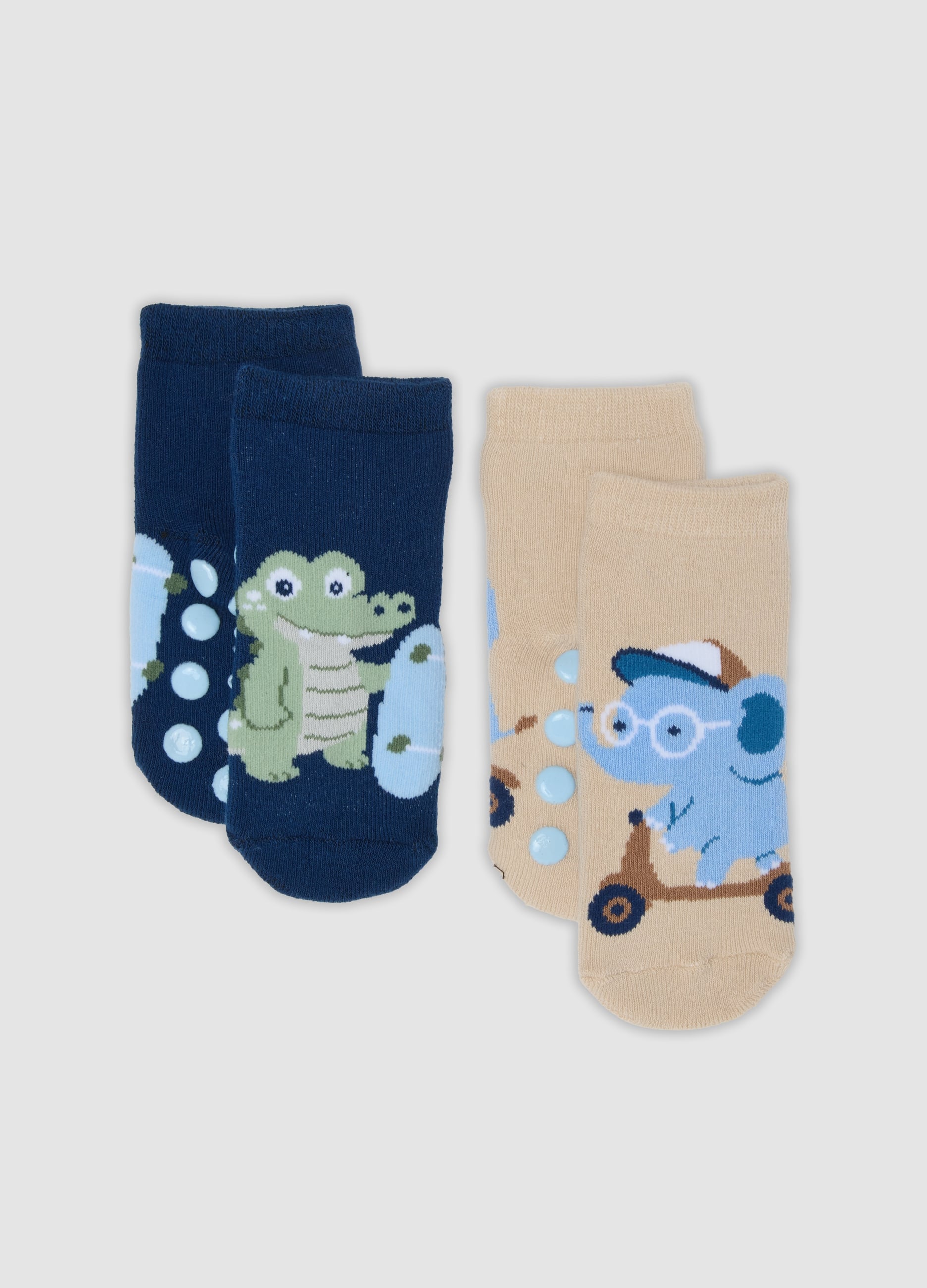 FAGOTTINO, Bipack Di Calze Antiscivolo Blu E Beige In Cotone Organico Per Bimbo, Bambino, Multicolor, Taglia: 12-18