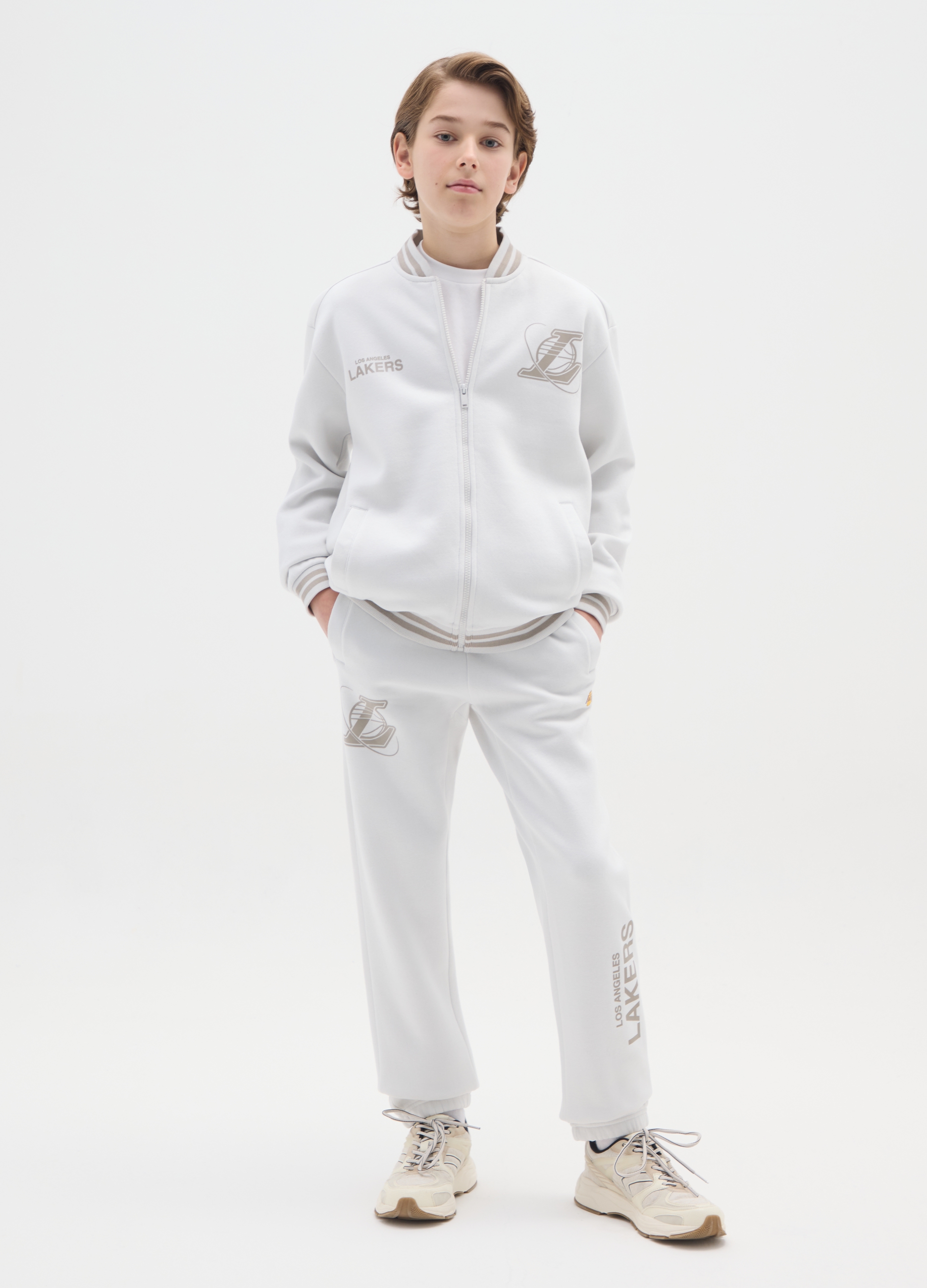 NBA, Pantaloni Da Bambino In Misto Cotone Grigi Regular Fit Los Angeles Lakers, Grigio, Taglia: 13-14