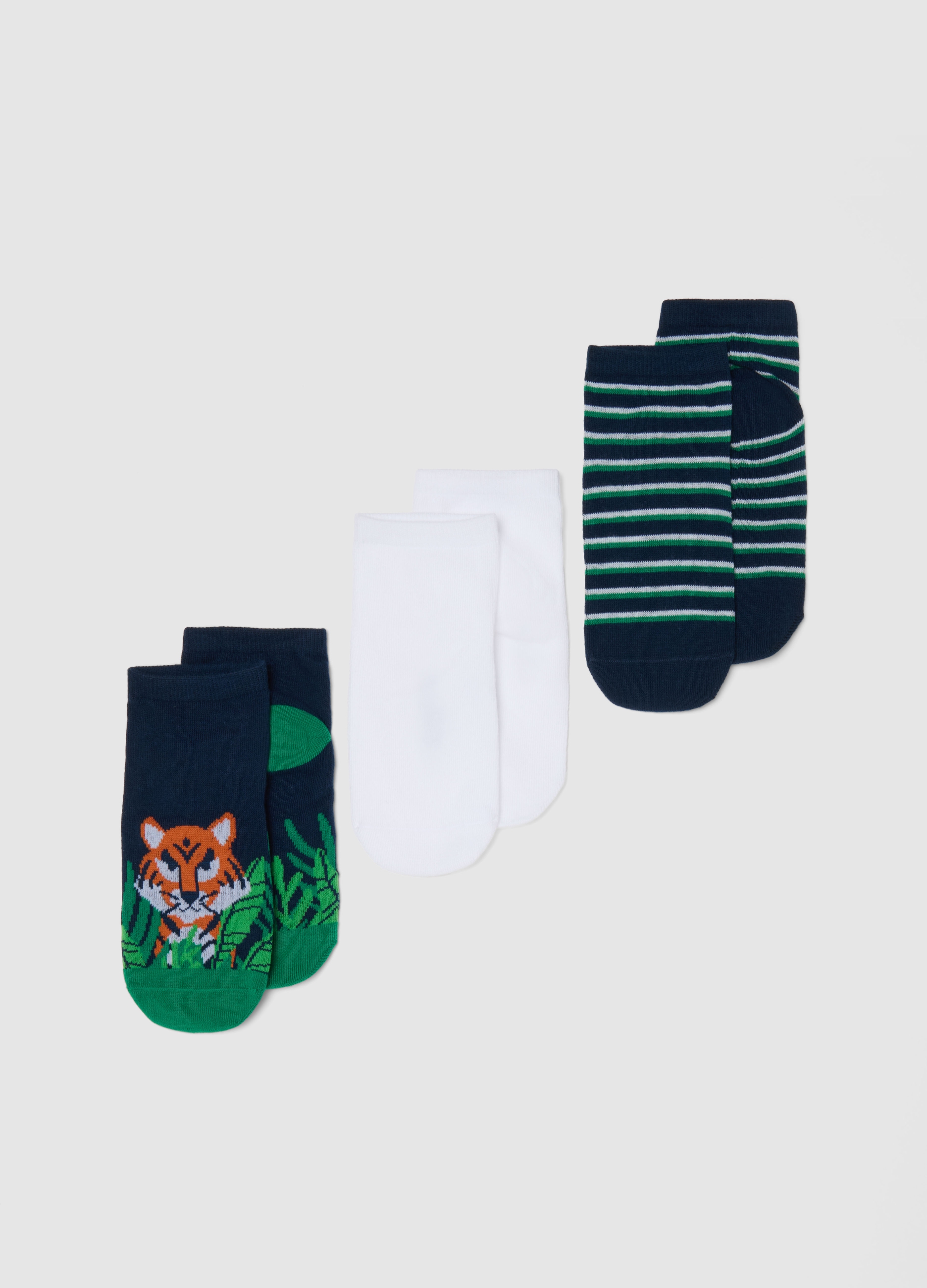 OVS KIDS, Tripack De Calcetines Cortos Multicolor De Algodón Para Niños, Niño, Azul/Blanco, Talla: 37/39