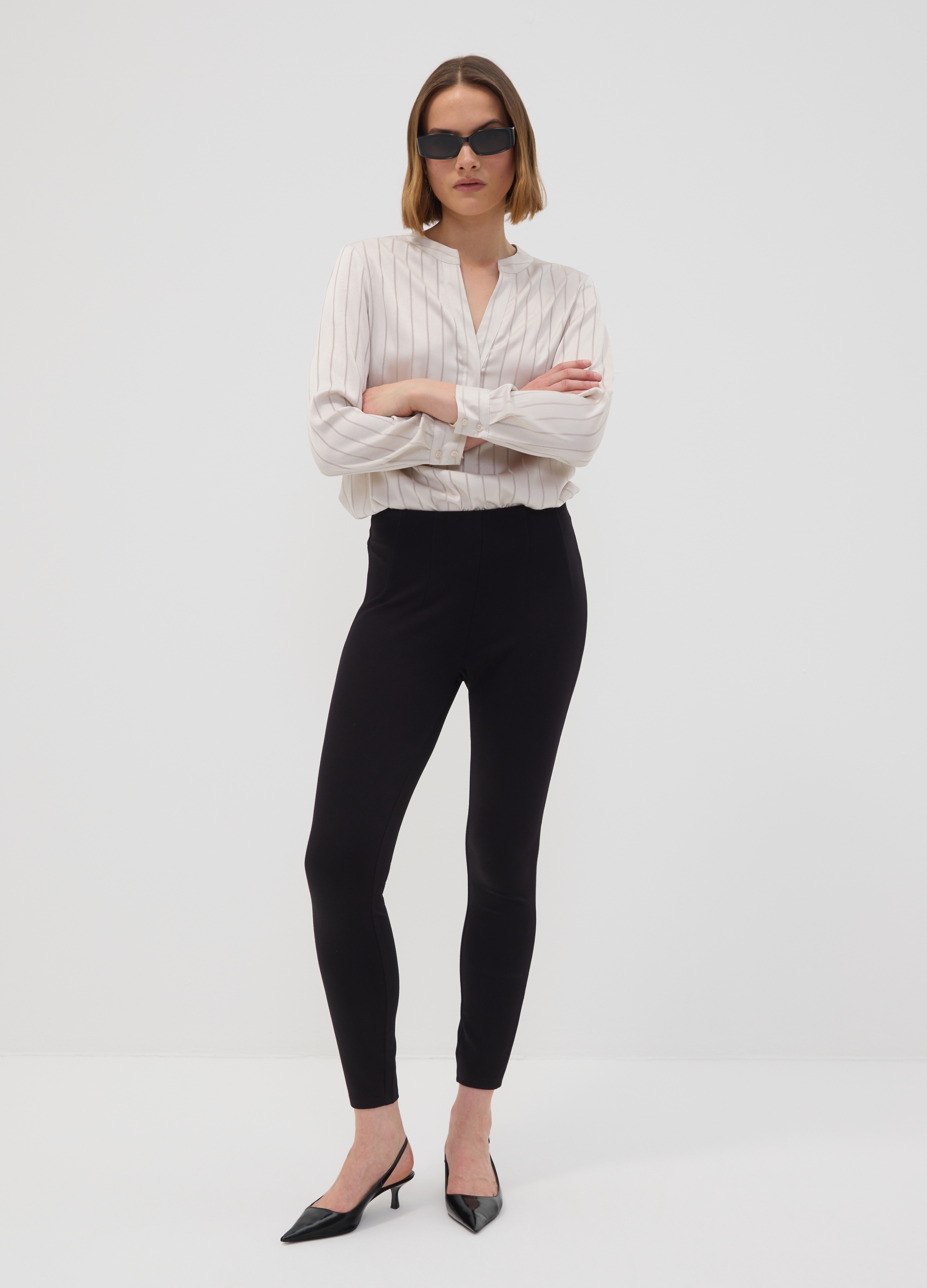 OVS, Leggings Neri In Punto Milano Di Viscosa Elasticizzata Slim Fit, Donna, Nero, Taglia: M