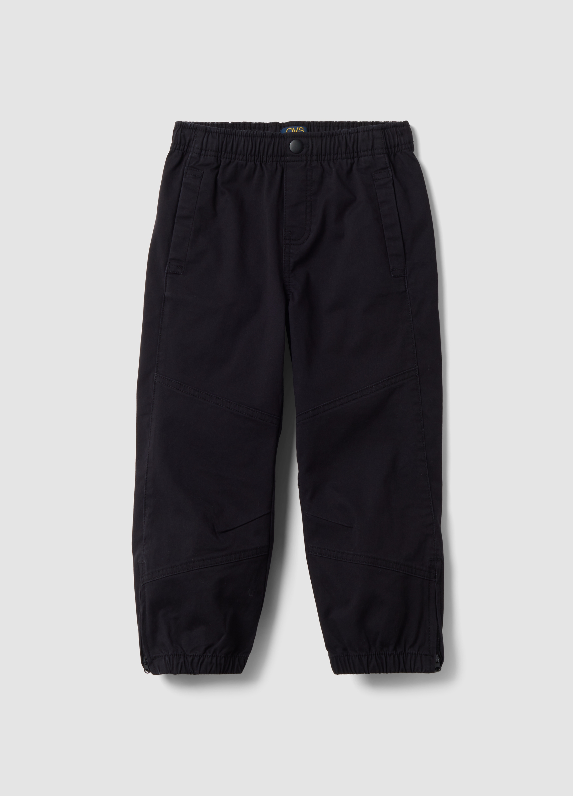 OVS KIDS, Pantaloni Neri In Cotone Elasticizzato Con Fondo Elasticizzato Per Bambino, Nero, Taglia: 7-8