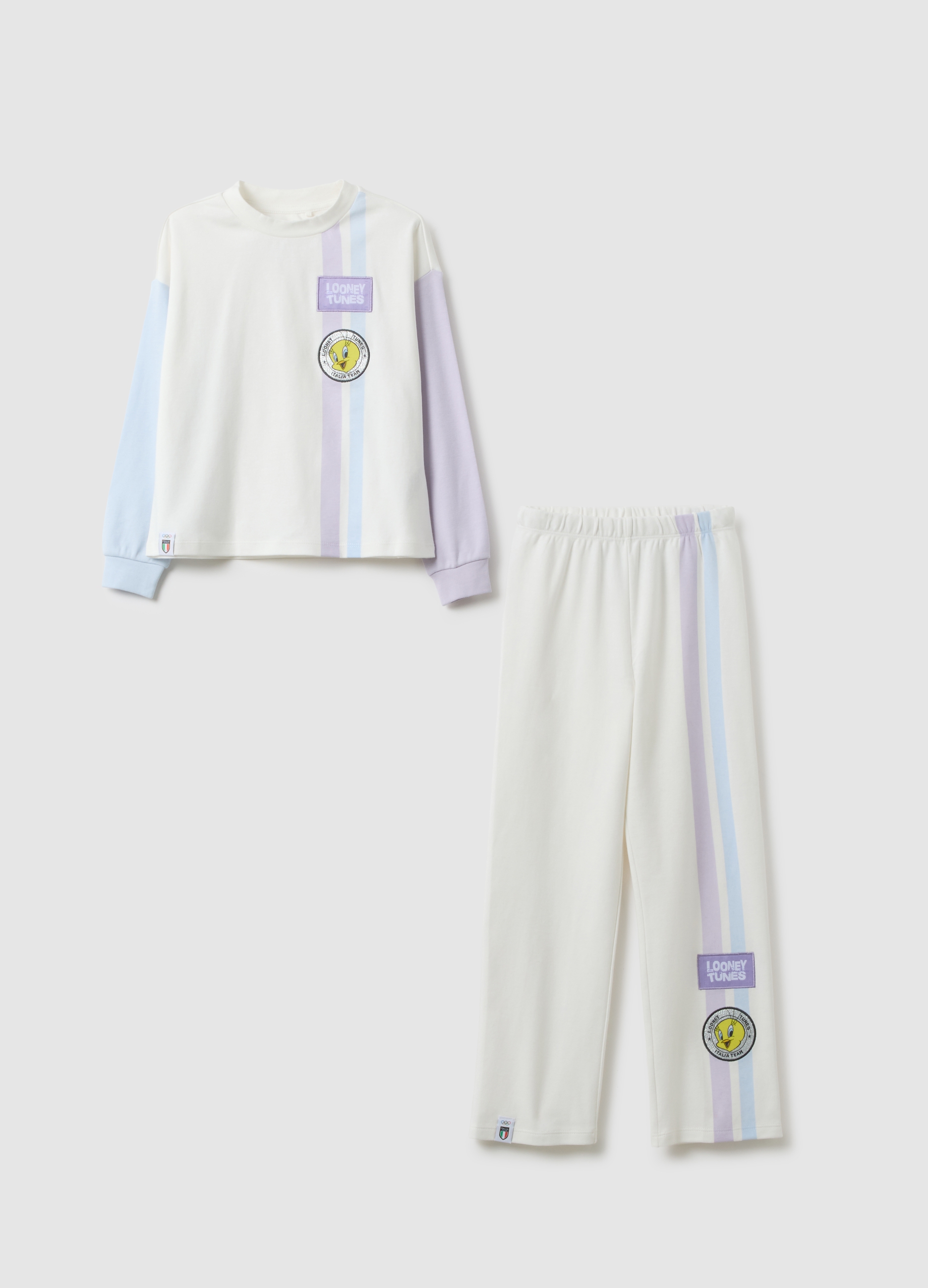 OVS KIDS, Pigiama Bianco Da Bambina In Puro Cotone Looney Tunes X Italia Team, Multicolor, Taglia: 3-4
