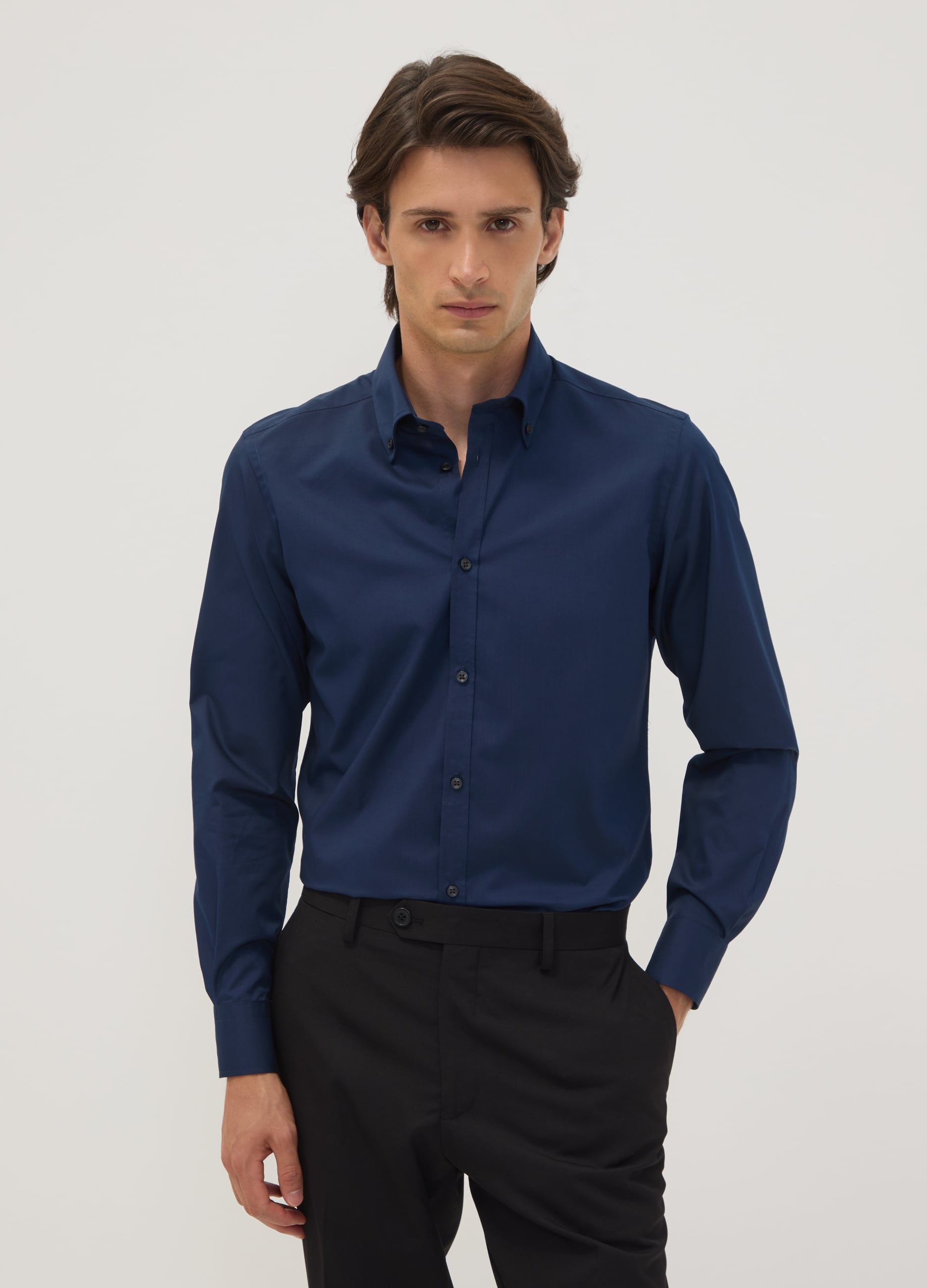 OVS, Camicia Blu Slim Fit Con Collo Button Down Easy Iron, Uomo, Blu, Taglia: 41