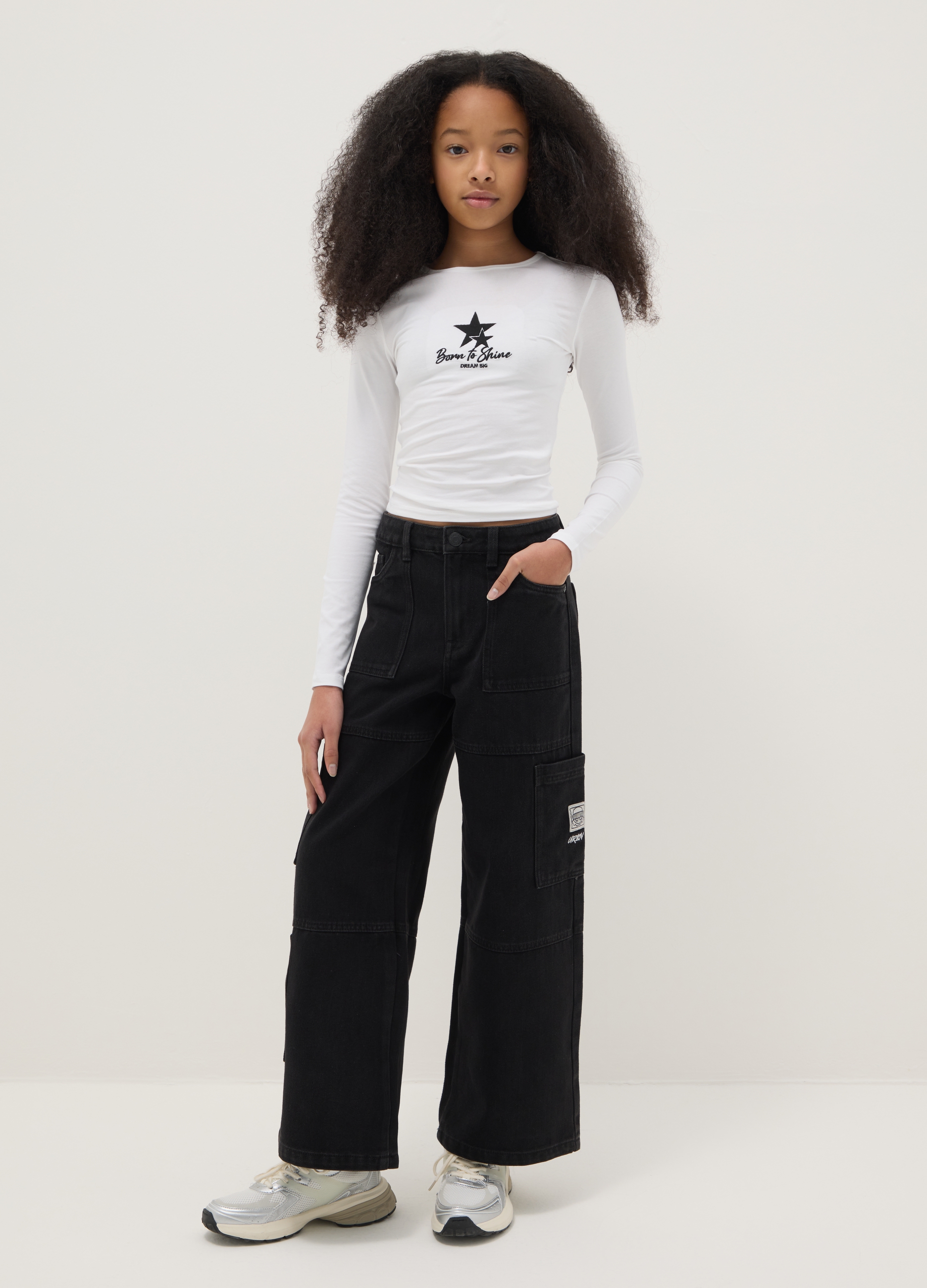 OVS KIDS, Pantalones Cargo En Mezcla De Algodón Negros Para Niña Regular Fit, Niña, Gunmetal, Talla: 12-13