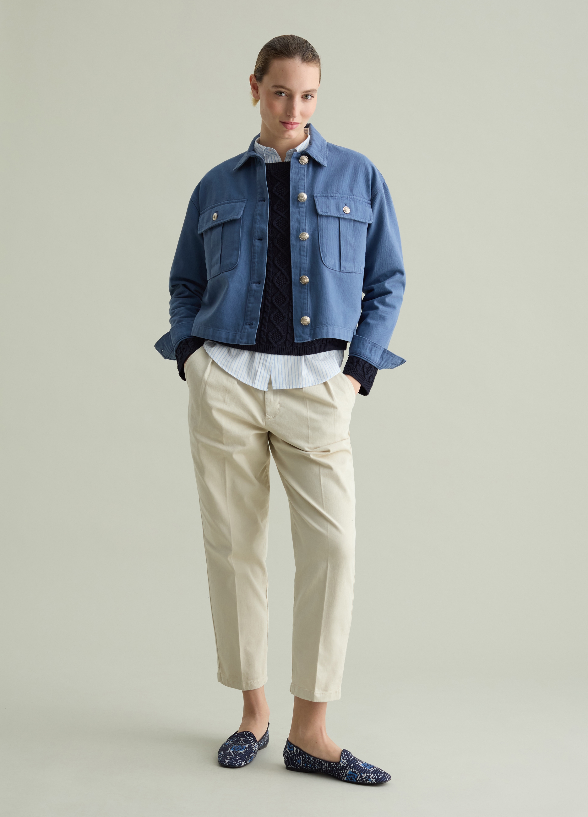 PIOMBO, Shacket In Cotone Con Tasche, Donna, Blu, Taglia: L