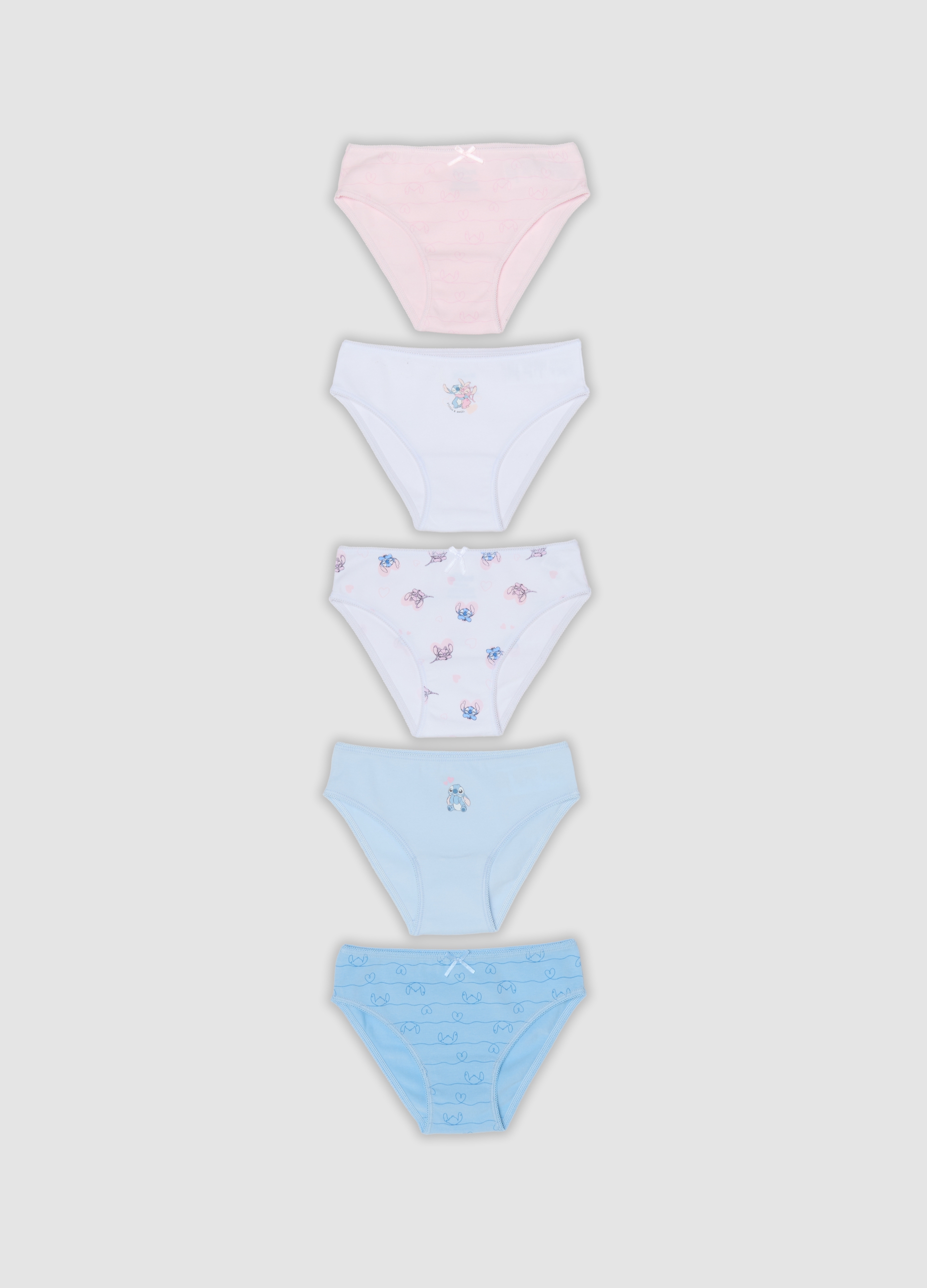 DISNEY, Multipack Di Cinque Slip Multicolor In Cotone Organico Elasticizzato Con Stampa Stitch, Bambina, Multicolor, Taglia: 3-4