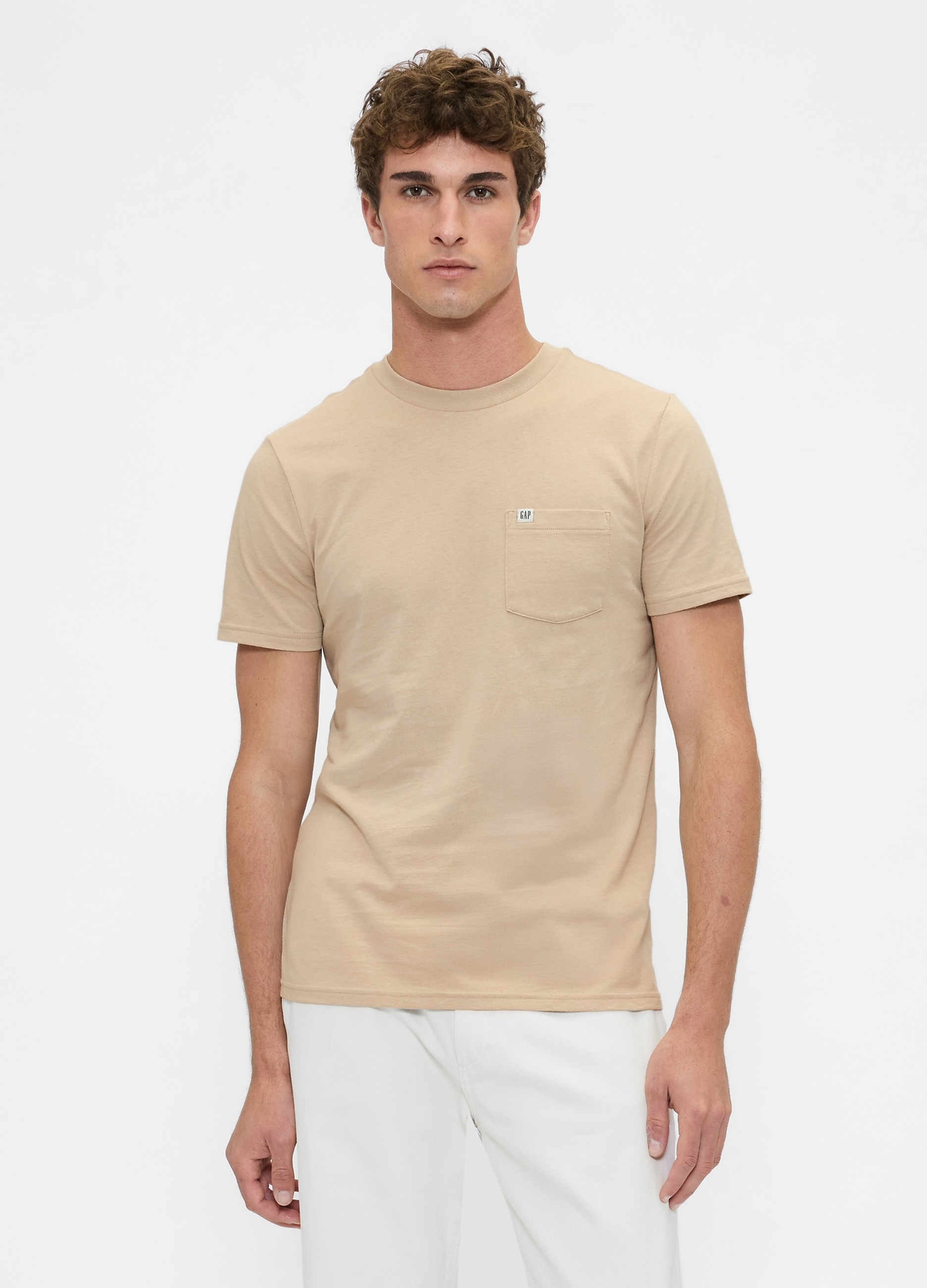 GAP, T-shirt In Cotone Con Tasca E Logo Gap, Uomo, Beige, Taglia: M