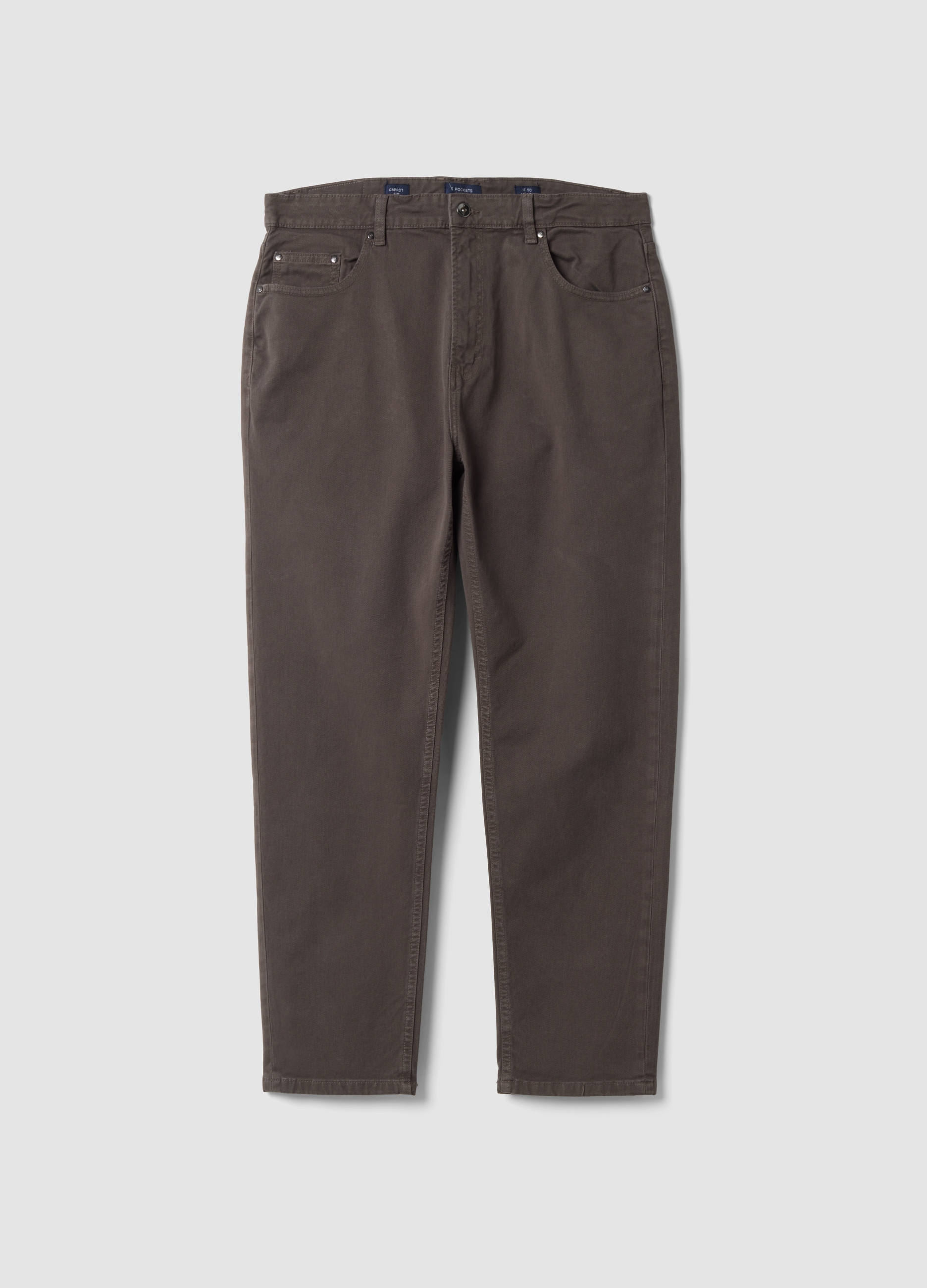 OVS, Pantaloni Marroni In Twill Di Cotone Elasticizzato Carrot Fit, Uomo, Marrone, Taglia: 46