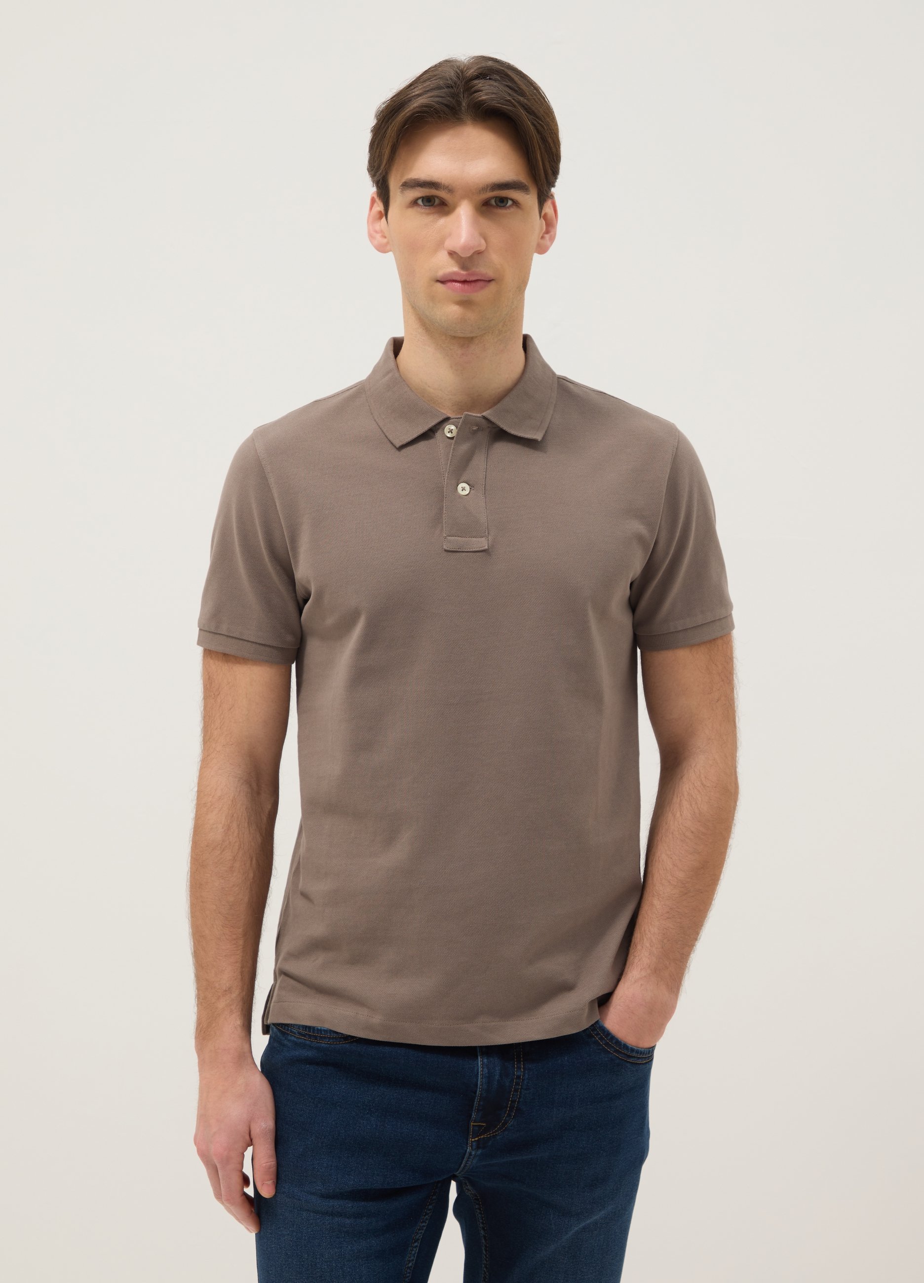 Polo Slim Fit De Algodón Puro Marrón, Hombre, Marrón claro, Talla: L