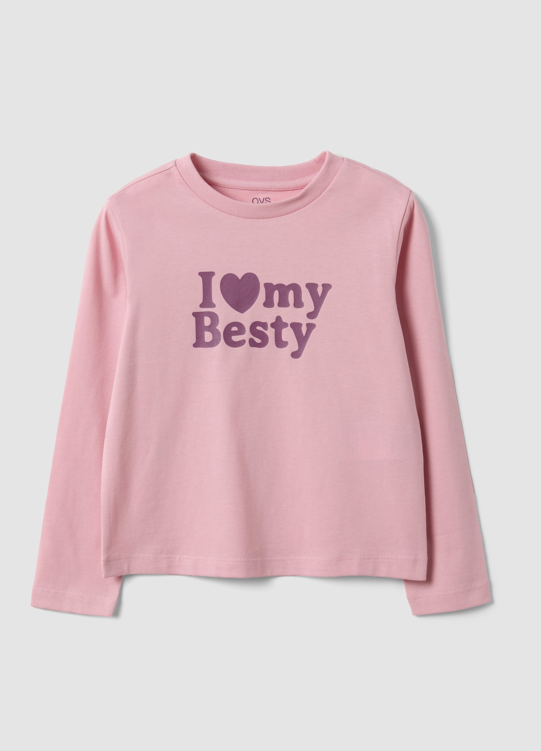 OVS KIDS, T-shirt Rosa In Cotone Organico Scritta Frontale Per Bambina Regular Fit, Rosa, Taglia: 6-7