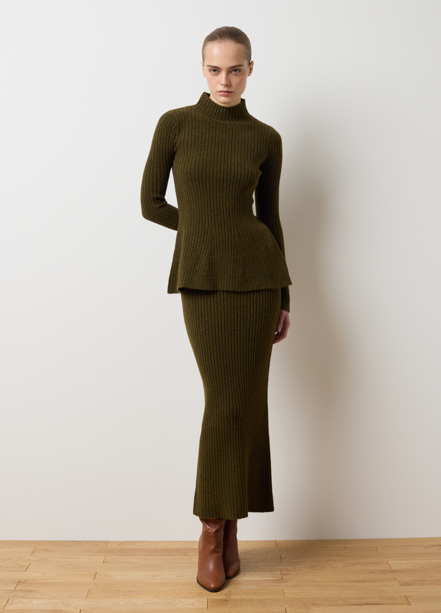 LES COPAINS, Gonna Lunga A Costine Verde Regular Fit, Donna, Verde, Taglia: XS