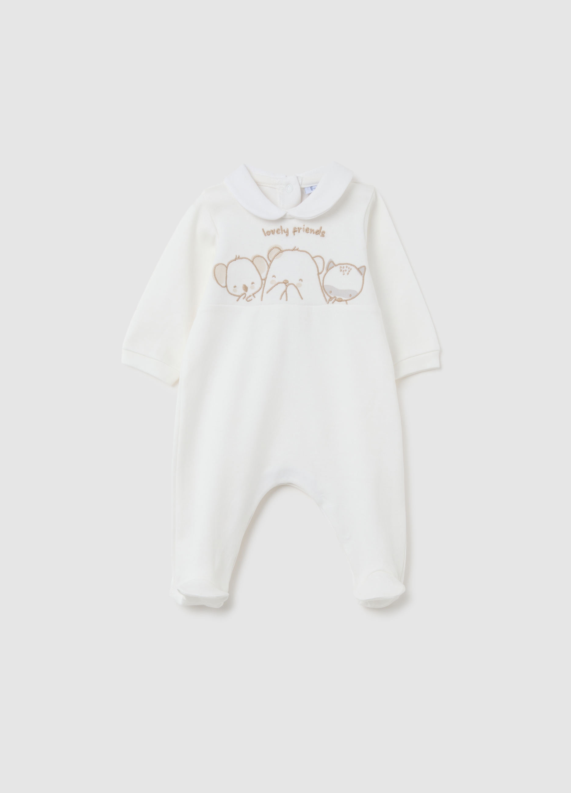 Pelele Blanco De Bebé En Algodón Puro Con Bordado, Unisex, Blanco hielo, Talla: 1-3