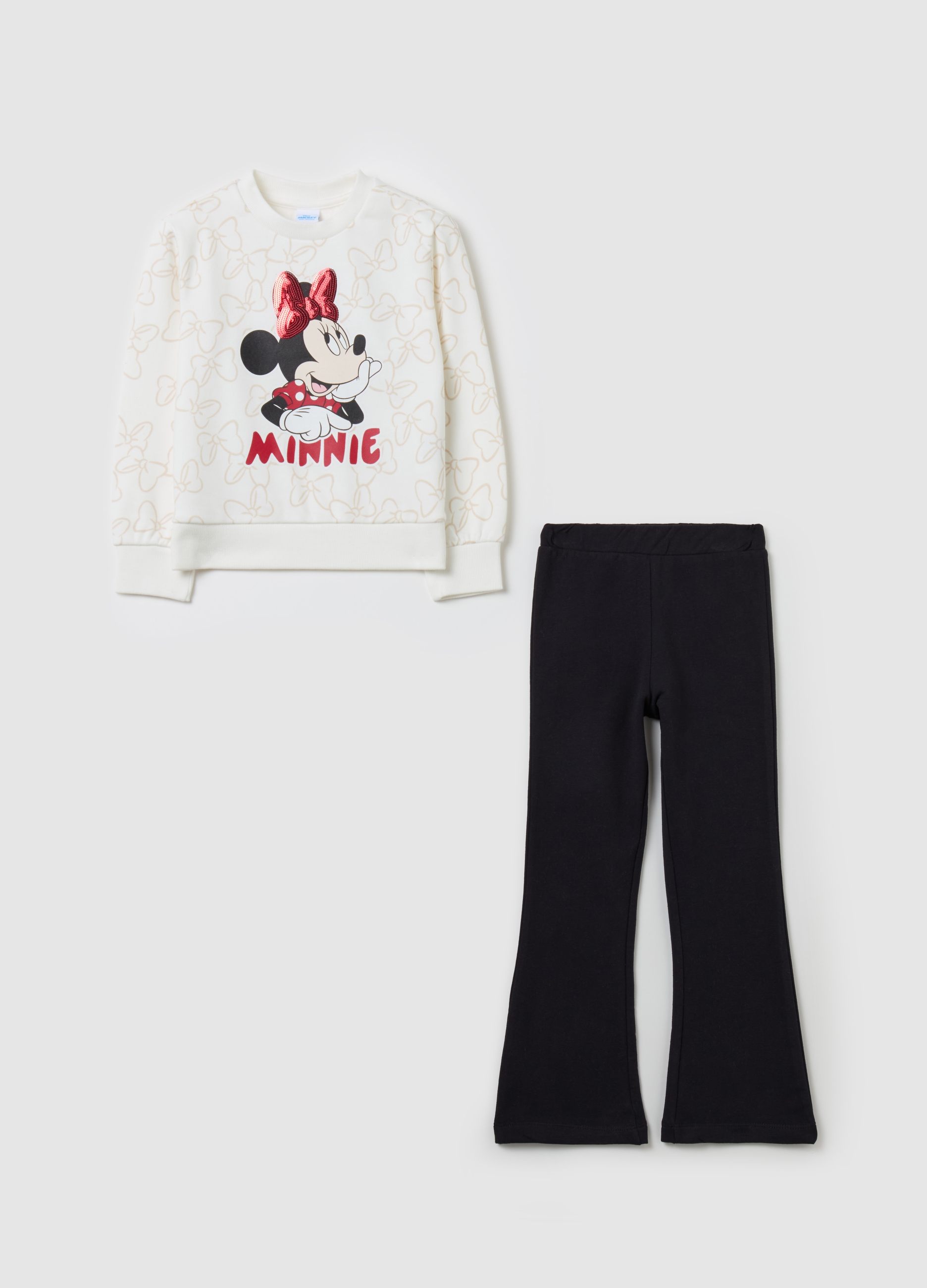 Pack Jogging Con Estampado Minnie Y Lentejuelas, Niña, Negro/Blanco, Talla: 7-8