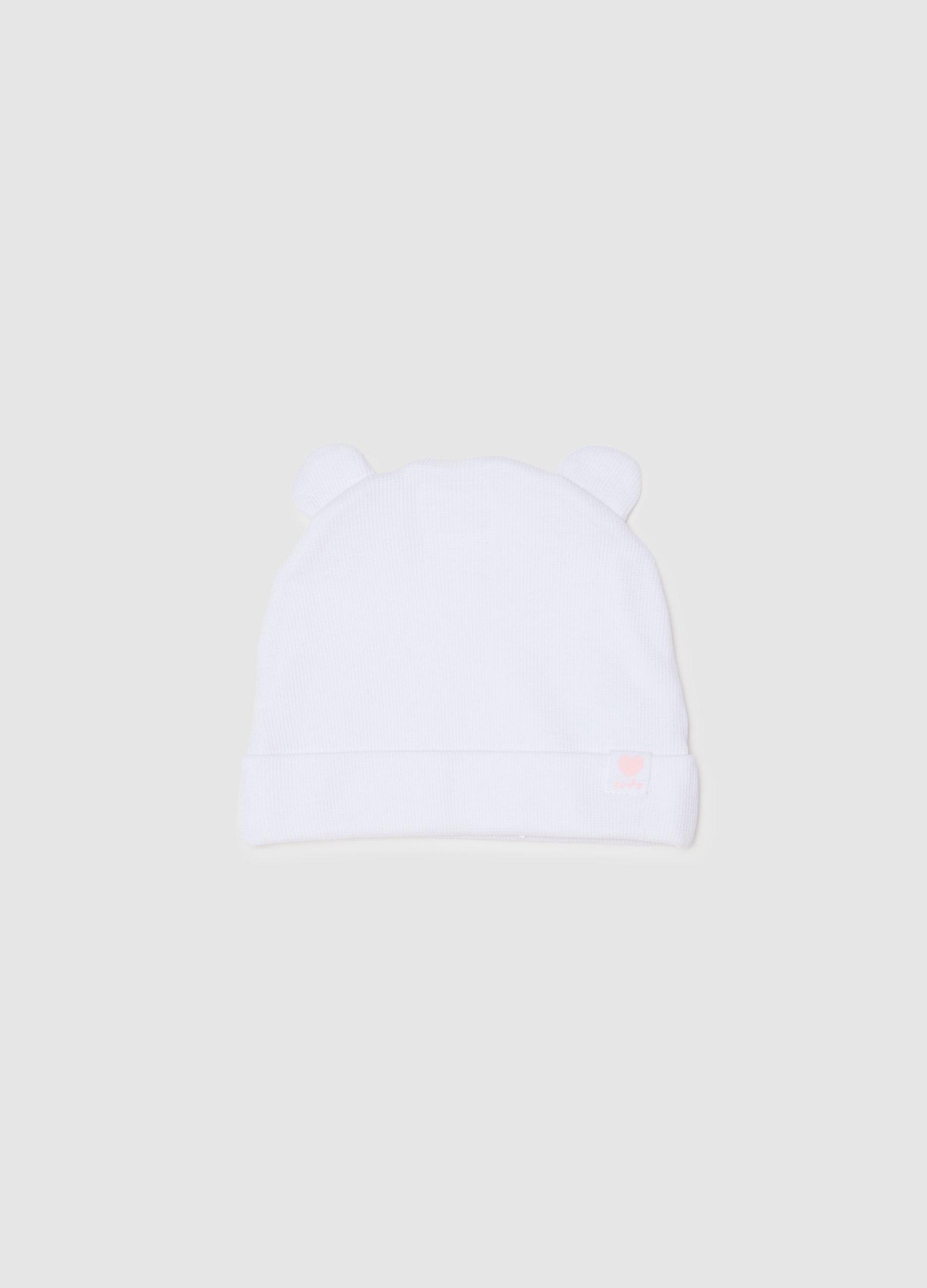 FAGOTTINO, Gorro De Bebé En Algodón Elástico Blanco Con Orejas, Niña, Blanco óptico, Talla: 50-52