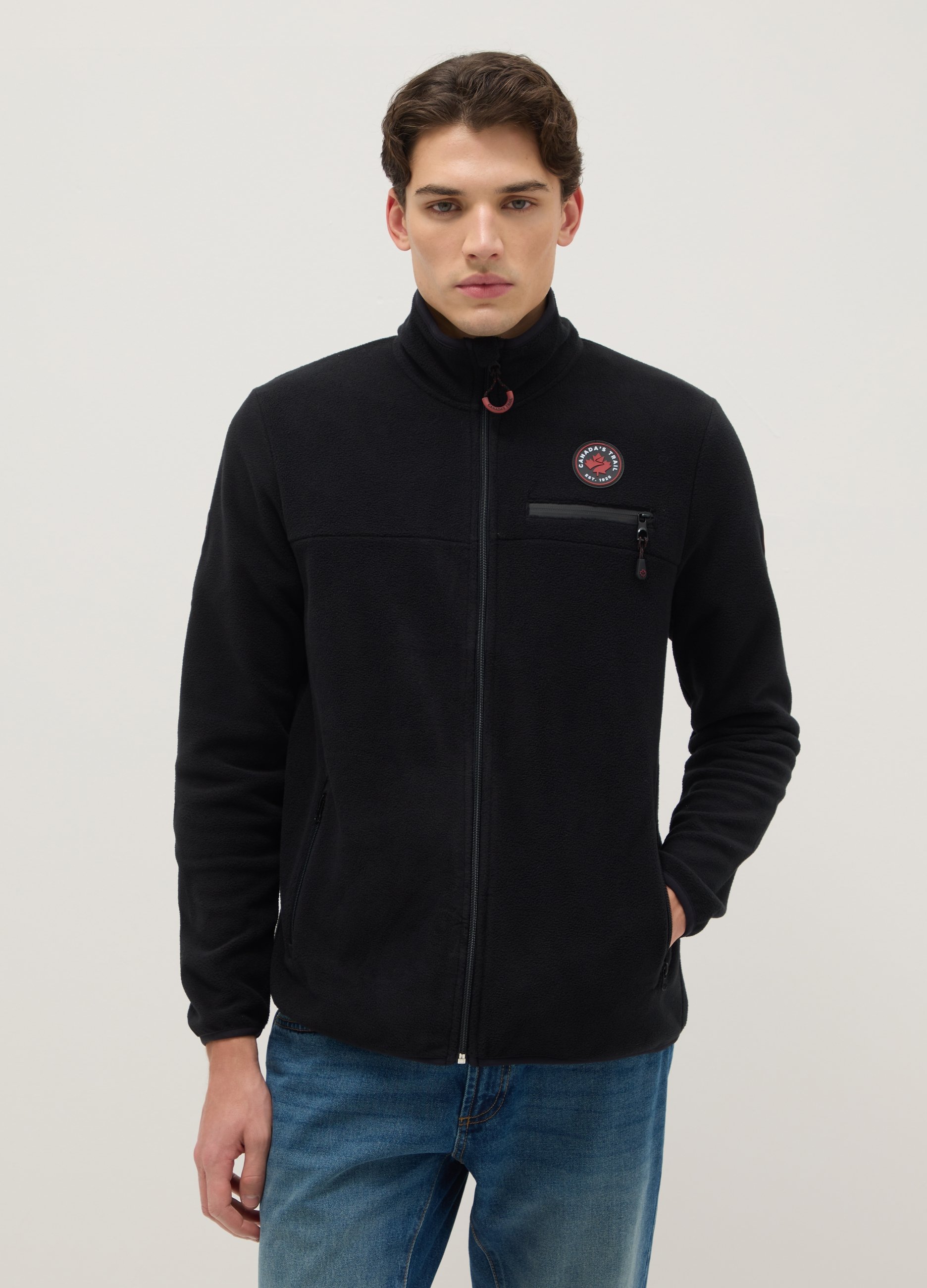 CANADA'S TRAIL, Giacca Pesante Nera Regular Fit Con Full Zip E Collo Alto, Uomo, Nero, Taglia: L