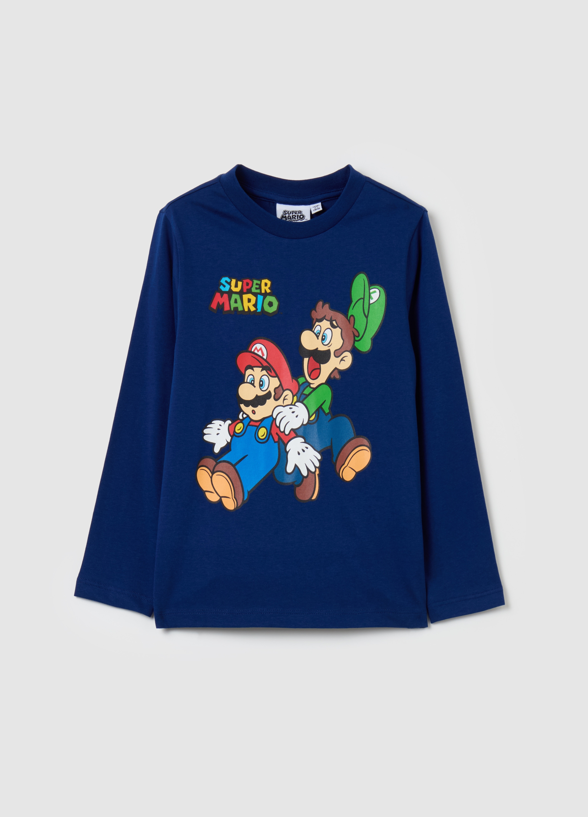 Camiseta Manga Larga Estampado Super Mario™, Niño, Azul, Talla: 3-4