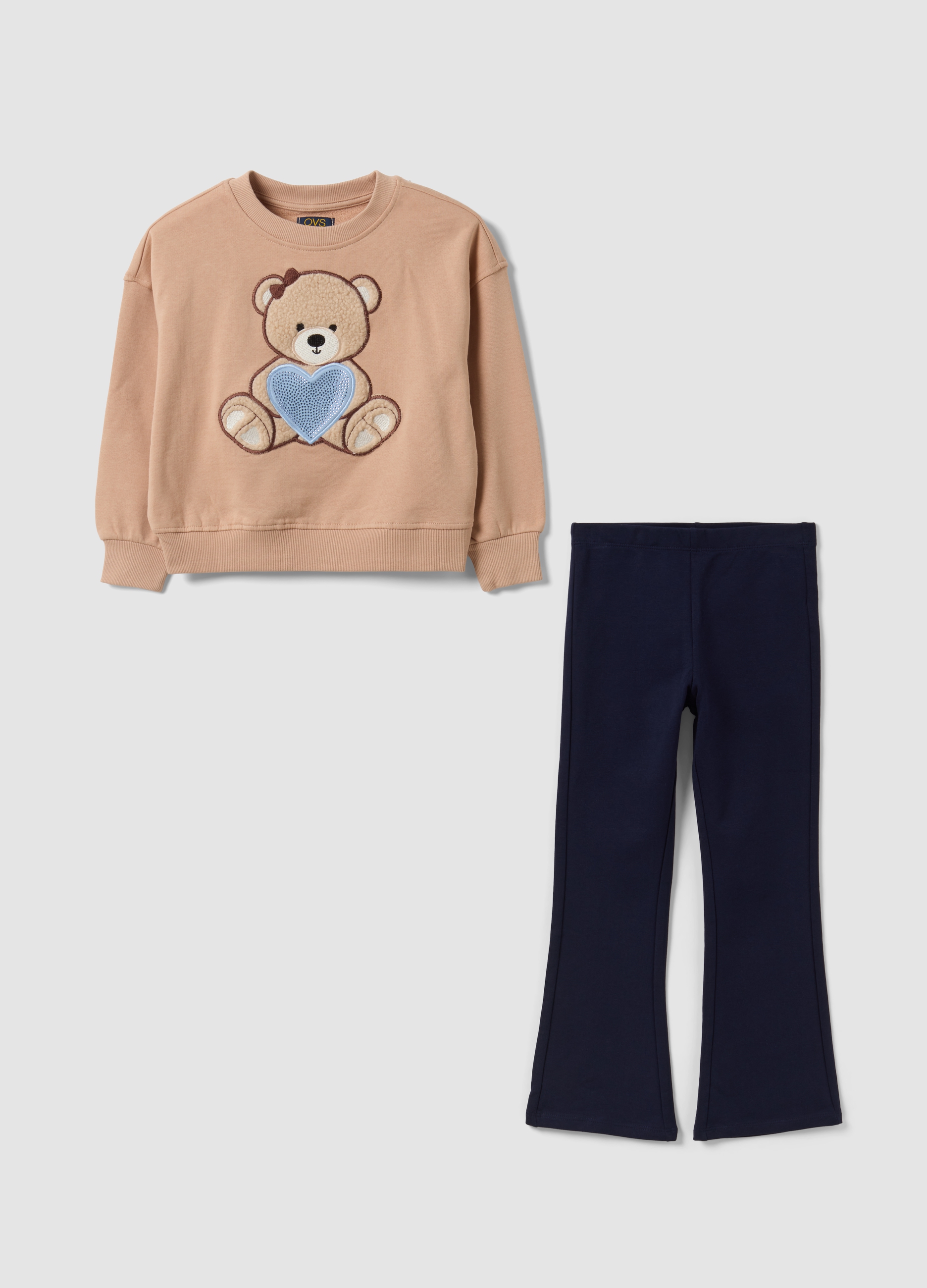 OVS KIDS, Completo In Puro Cotone Con Girocollo E Stampa Orsetto Per Bambina, Multicolor, Taglia: 8-9