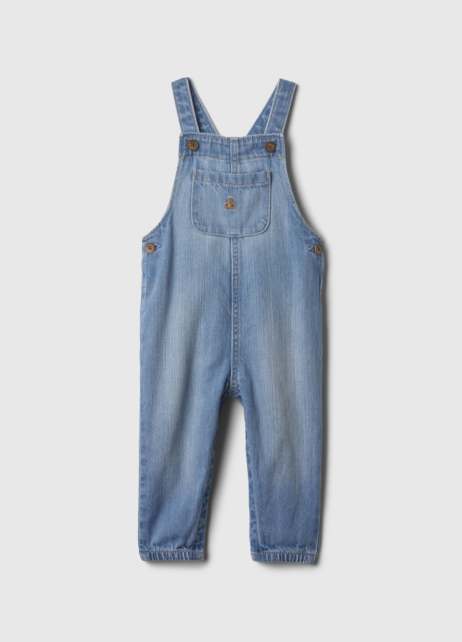 GAP KIDS, Salopette In Cotone Bio Con Ricamo Orsetto, Unisex, Denim, Taglia: 6-12M/69-74