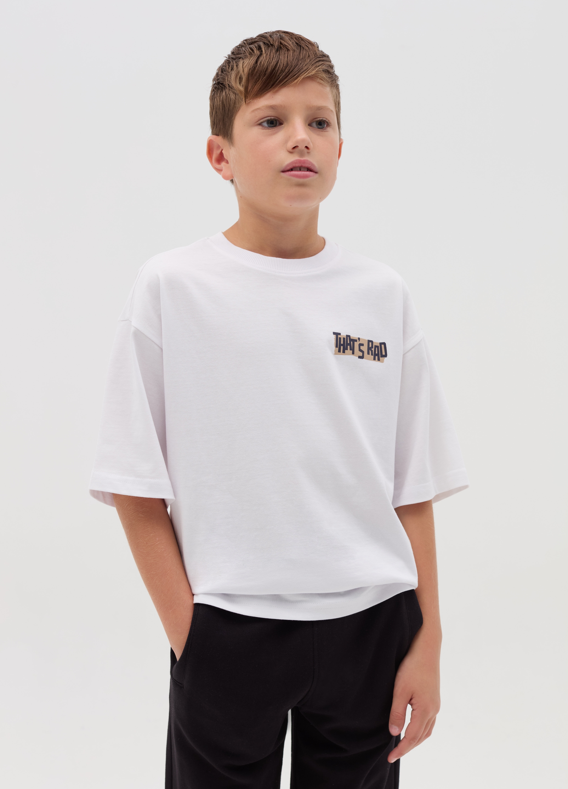 OVS KIDS, T-shirt Oversize Con Stampa Lettering, Bambino, Bianco, Taglia: 10-11
