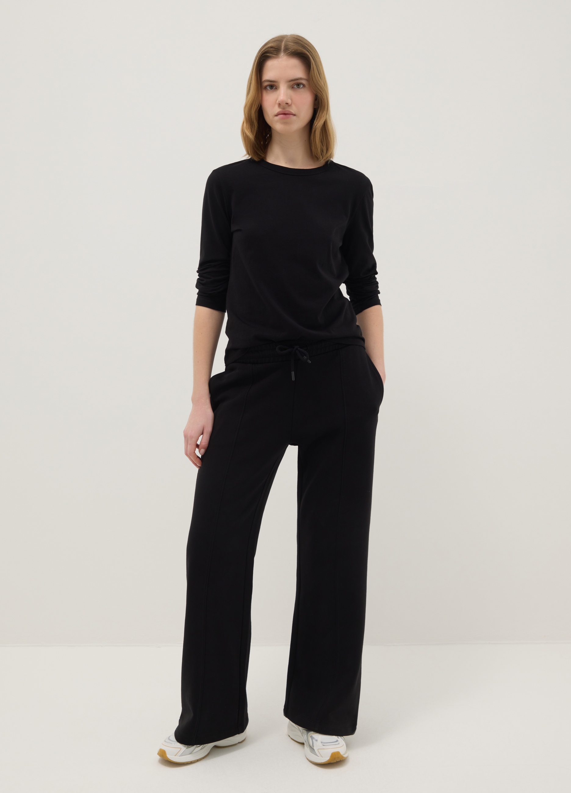 Pantalones Jogger De Mezcla De Algodón Negro, Ajuste Regular, Mujer, Gunmetal, Talla: 40