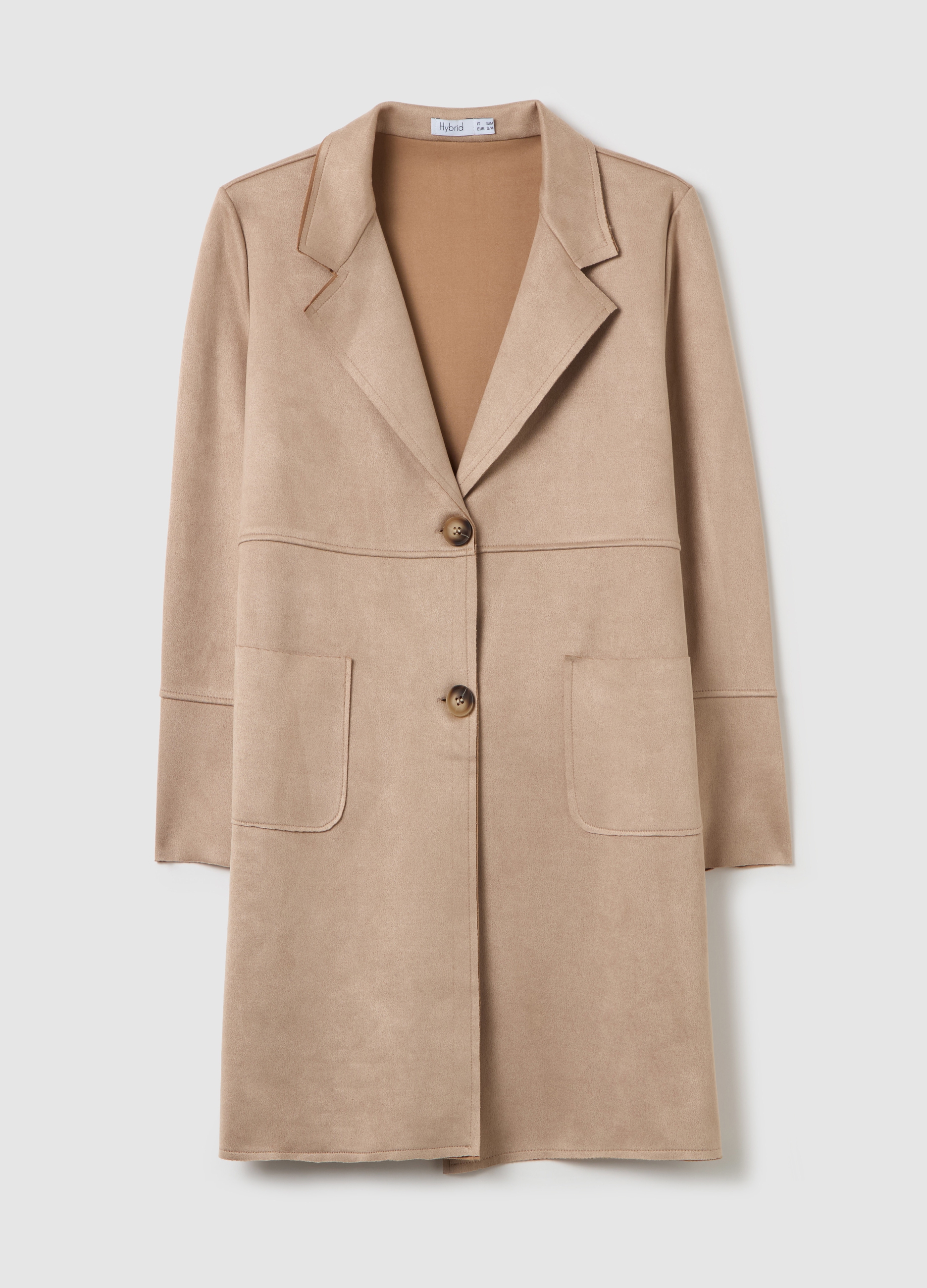 HYBRID, Giacca Lunga Scamosciata Con Bottoni, Donna, Marrone, Taglia: S/M