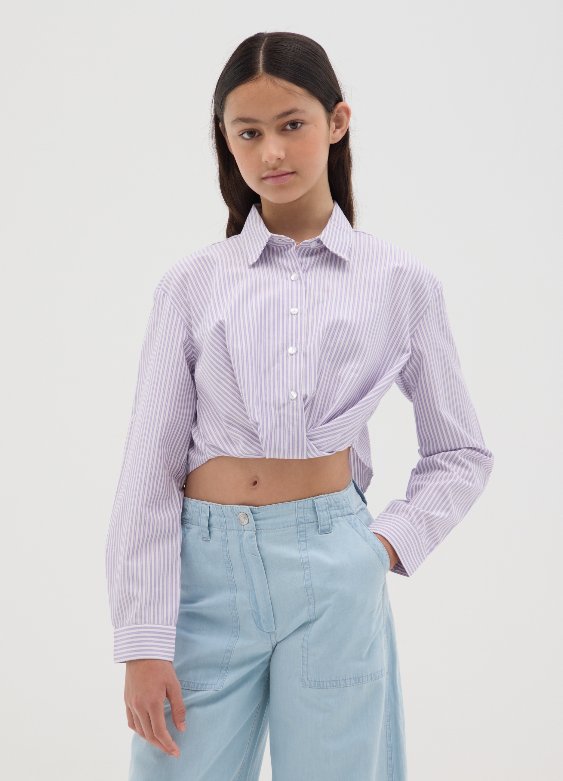 OVS, Camicia Crop Da Ragazza In Misto Cotone Multicolor Regular Fit, Bambina, Multicolor, Taglia: 10-11