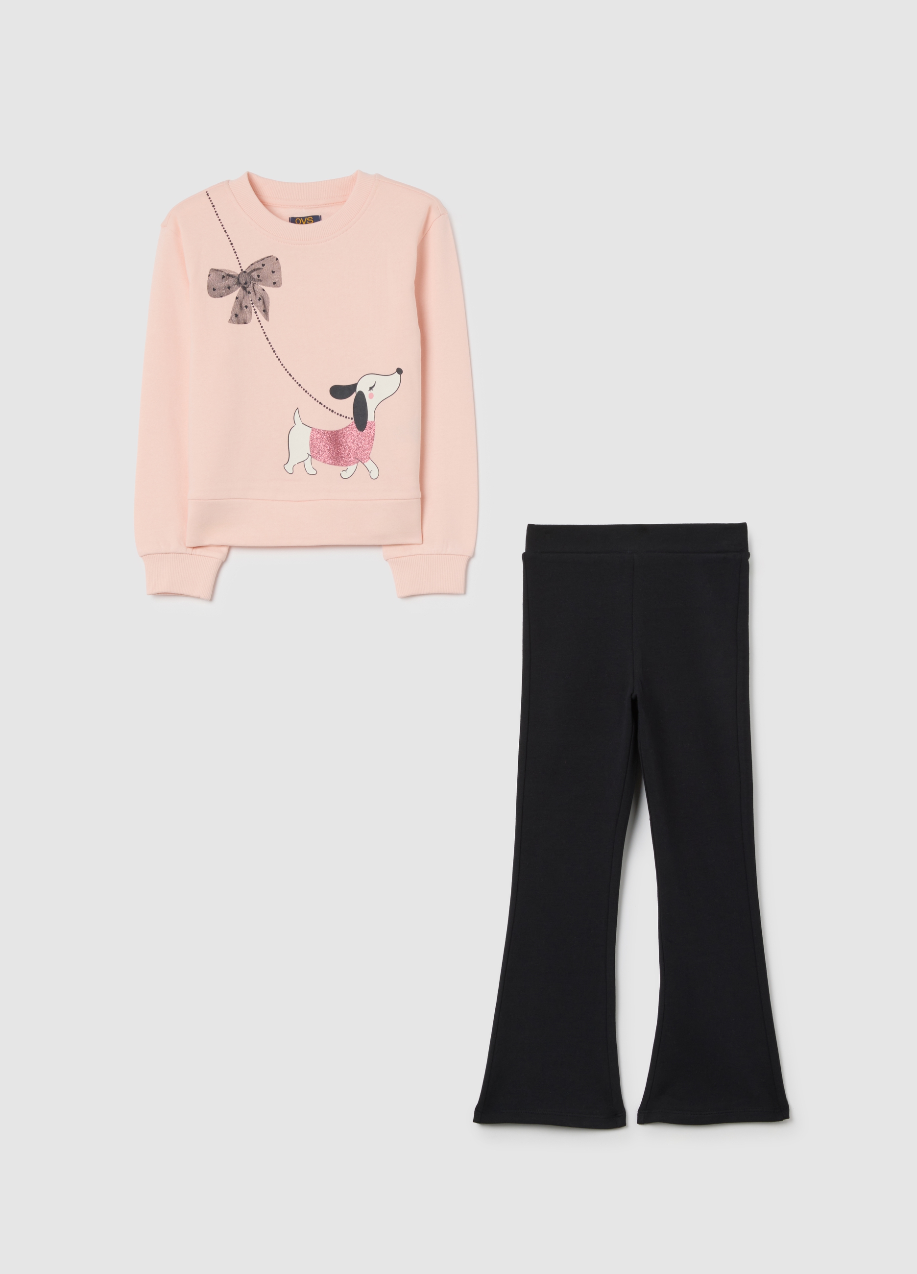 OVS KIDS, Completo Felpa E Leggings Rosa In Cotone, Niña, Negro/Beige, Talla: 7-8