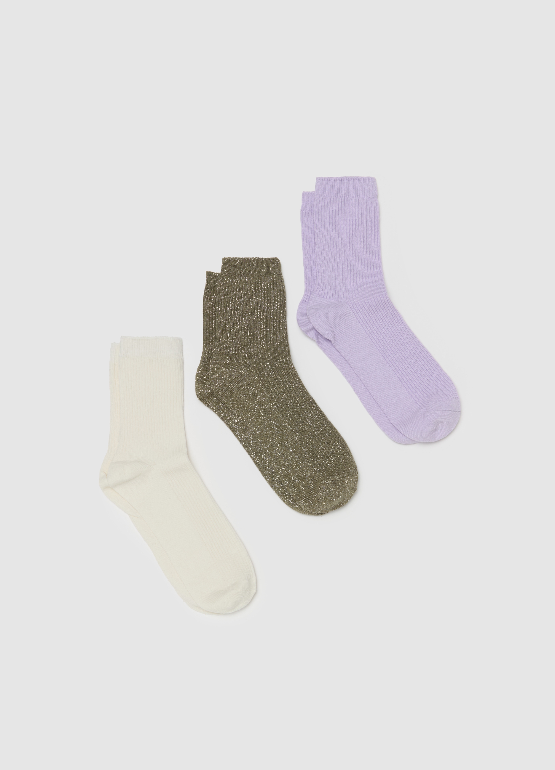 Pack Tres Calcetines Elásticos Con Lurex, Mujer, Verde/Morado, Talla: 36-38