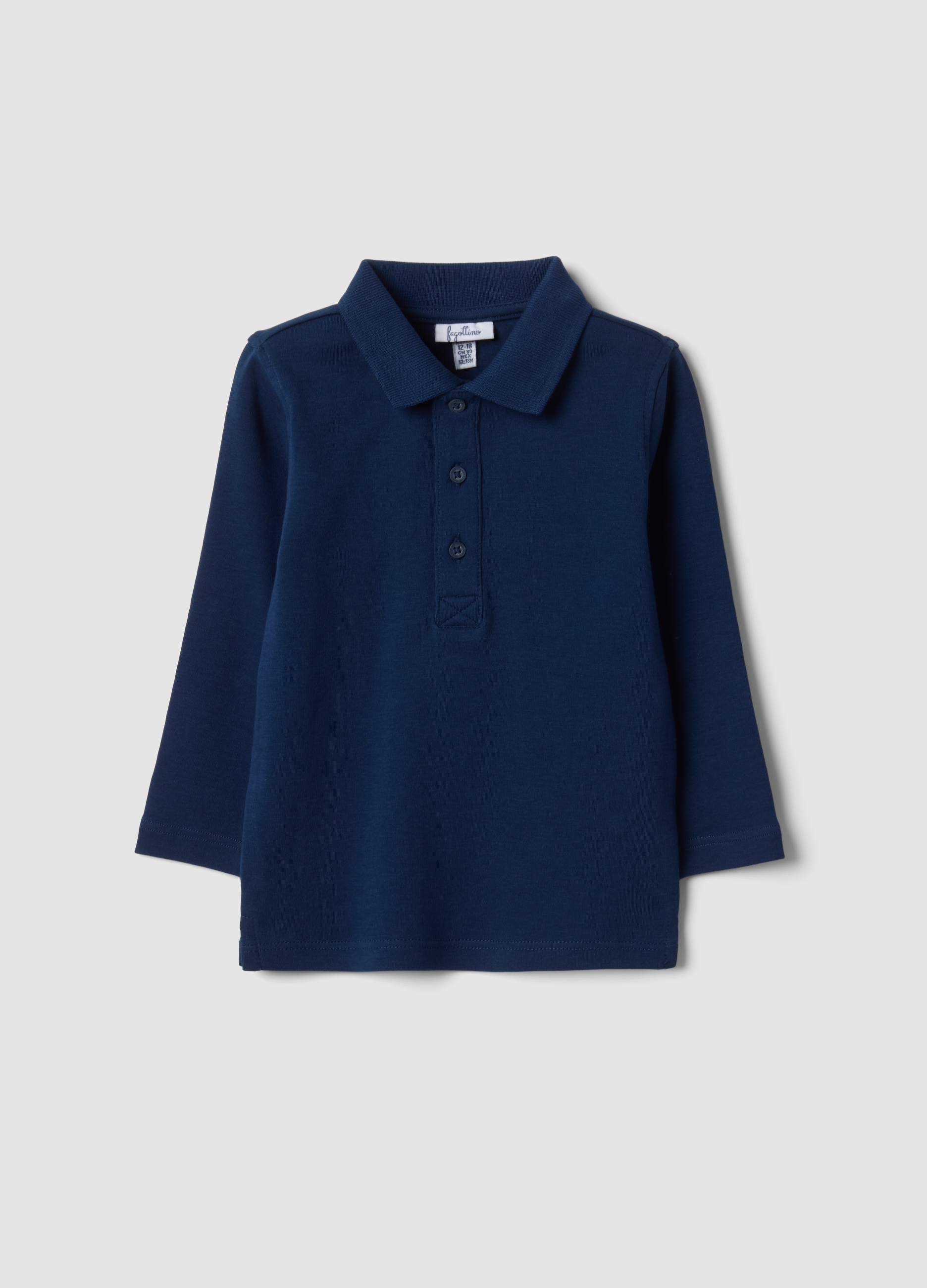 FAGOTTINO, Polo Blu In Puro Cotone Organico A Maniche Lunghe Per Bimbo, Bambino, Blu, Taglia: 12-18