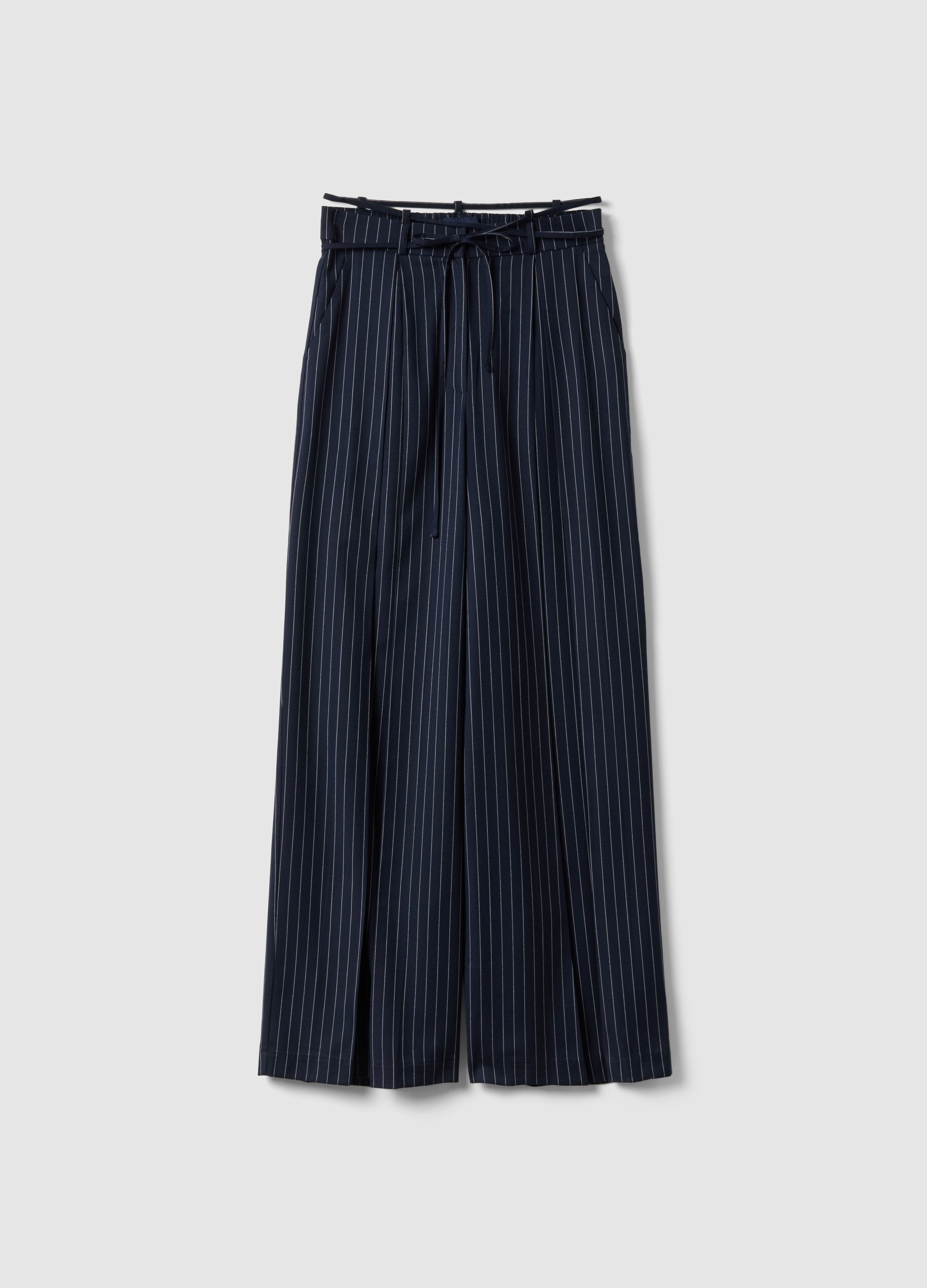 PIOMBO, Pantaloni Flare In Misto Viscosa A Righe Multicolor, Mujer, Azul/Blanco, Talla: 34