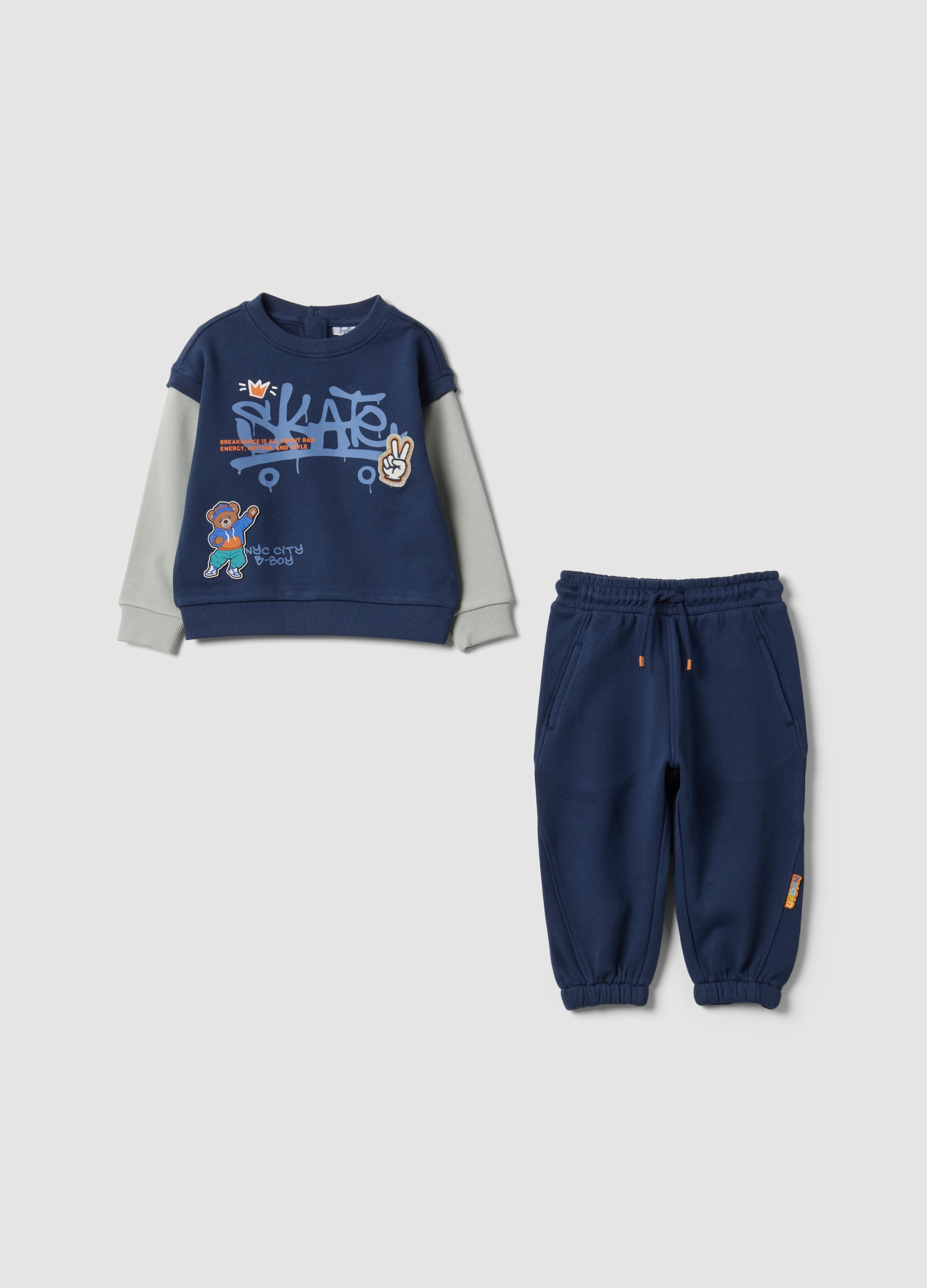 FAGOTTINO, Completo Jogging Blu In Puro Cotone Per Bimbo Con Stampa Skate, Bambino, Blu, Taglia: 24-30