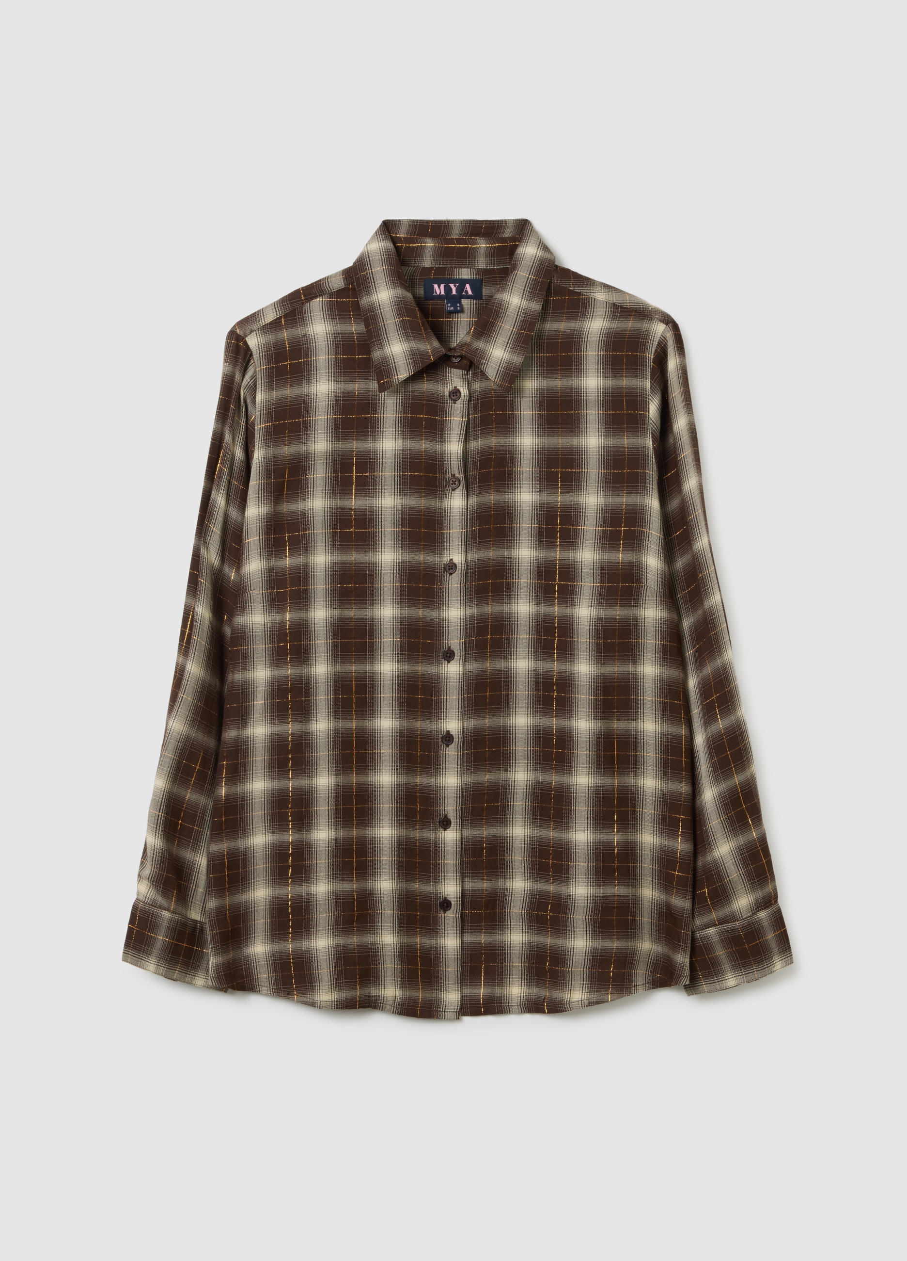 Camisa De Cuadros Multicolor Corte Regular, Mujer, Marrón beige, Talla: XXL