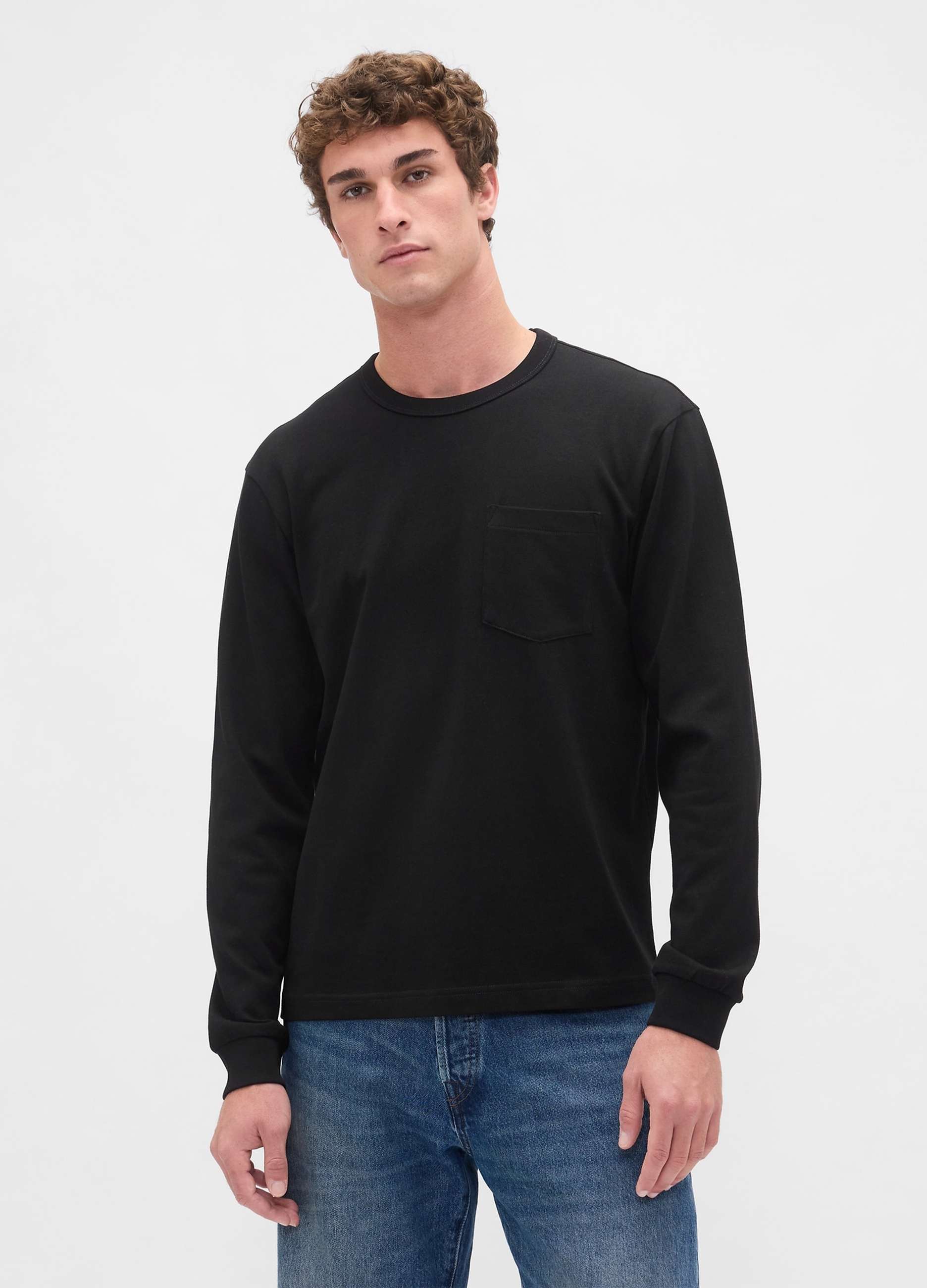 GAP, Maglia A Maniche Lunghe Con Tasca, Uomo, Nero, Taglia: L