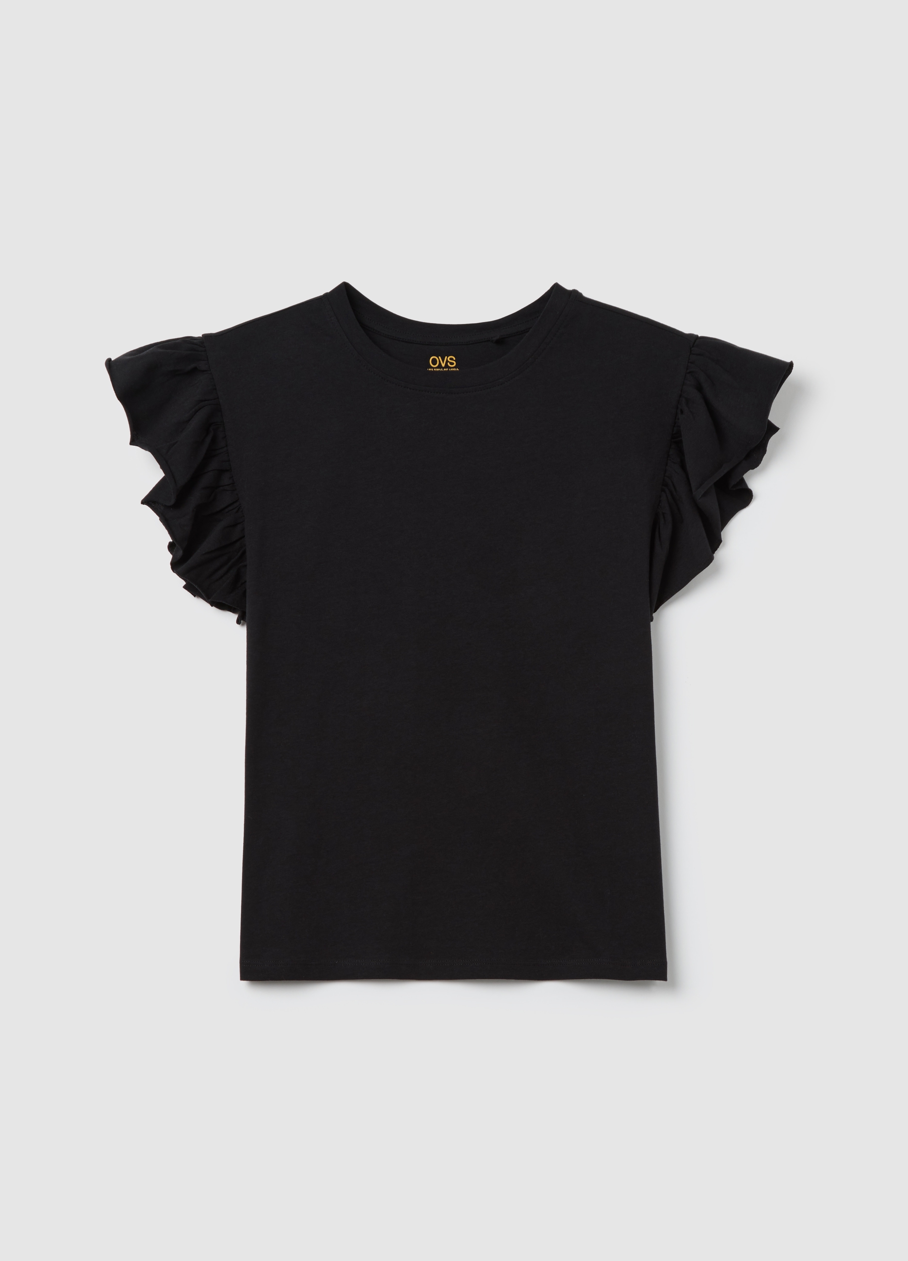 OVS , T-shirt Nera Con Maniche Corte E Volant, Donna, Nero, Taglia: S