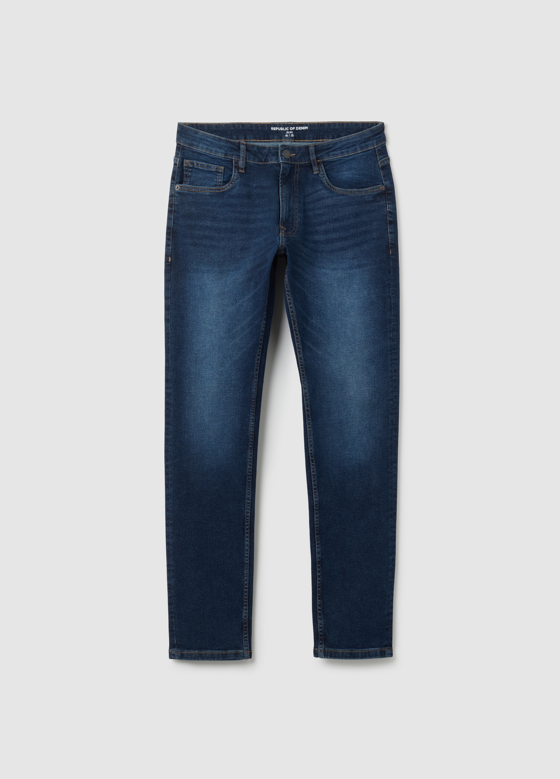 OVS, Schlanke Passform Jeans Aus Schwarzem Denim, Mann, Dunkelblau, Größe: 44