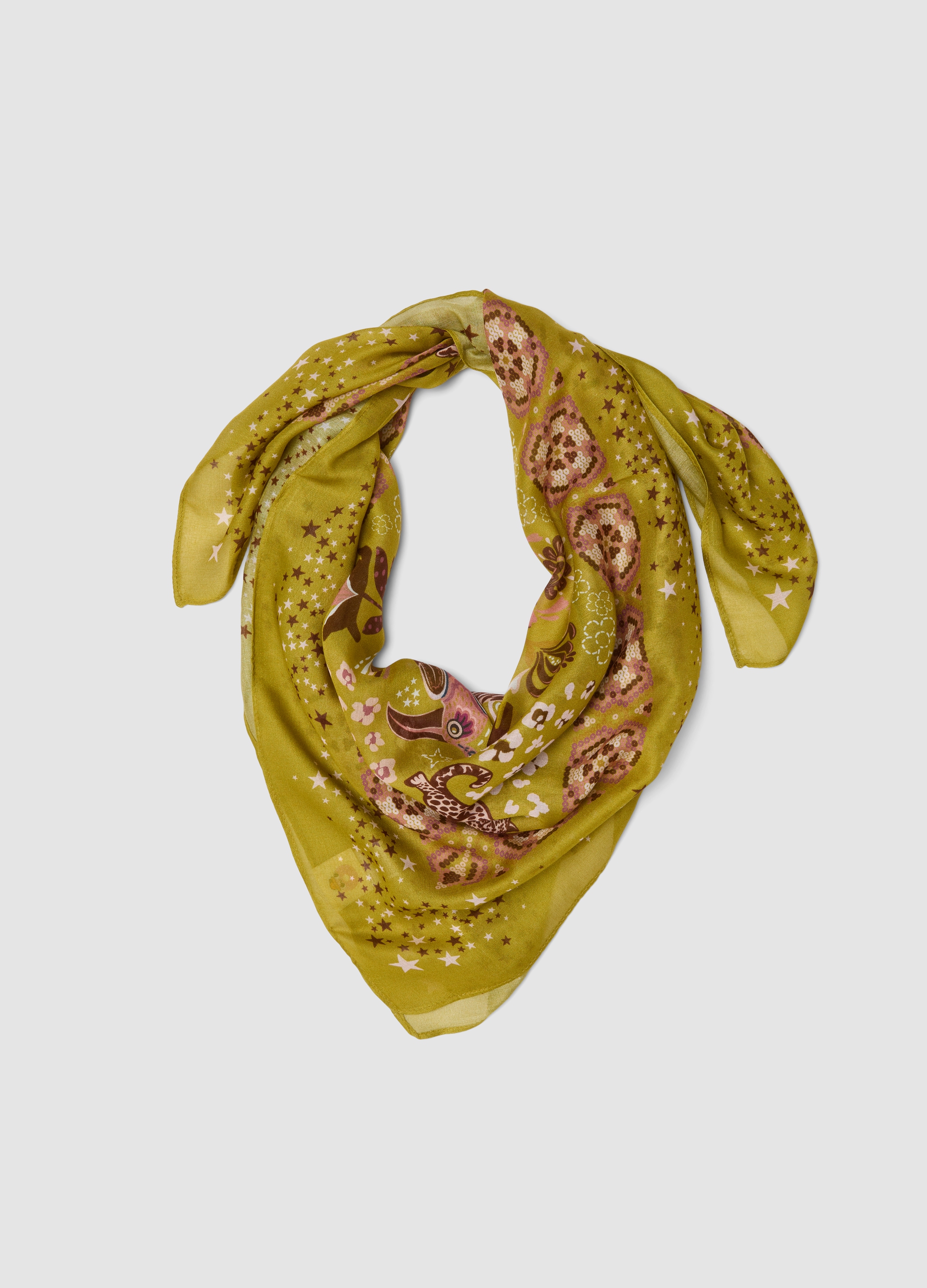 OVS, Sciarpa Gialla In Pura Viscosa Con Fantasia, Donna, Giallo, Taglia: ONE SIZE