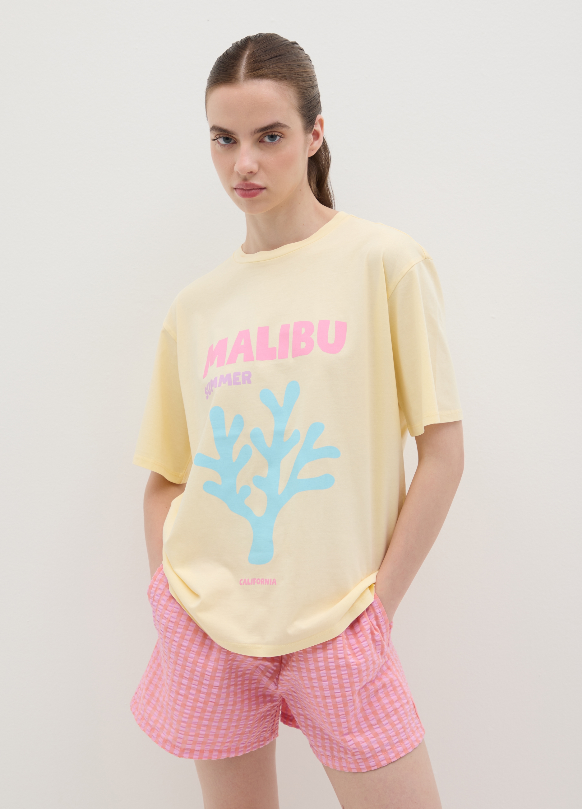 OVS, T-shirt Da Donna In Puro Cotone Gialla Relaxed Fit, Giallo, Taglia: XS