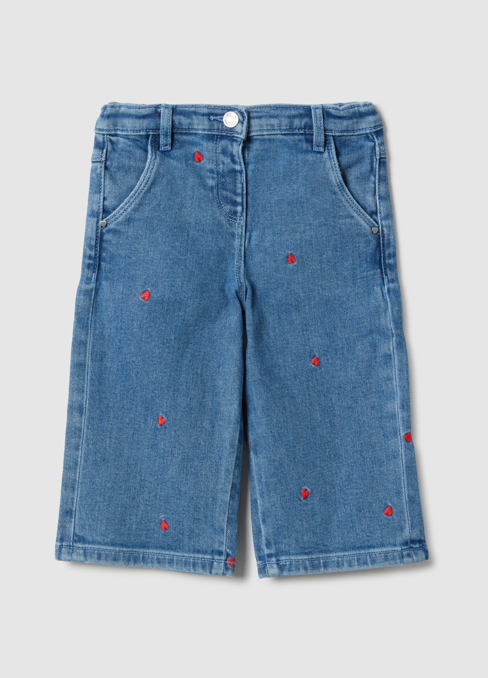 FAGOTTINO, Pantaloni In Cotone Elasticizzato Denim Regular Fit Con Ricami Per Bimba, Bambina, Denim, Taglia: 9-12