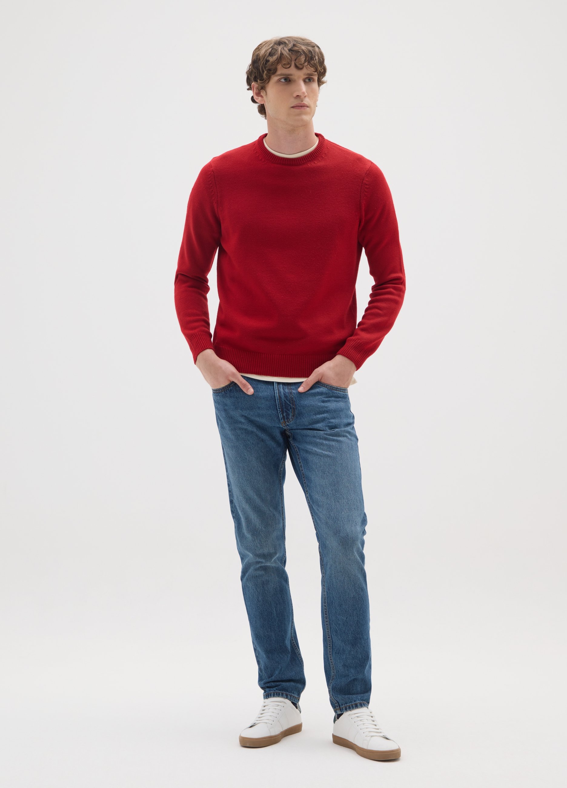 Suéter Rojo Ajuste Regular, Hombre, Rojo Geranio, Talla: L