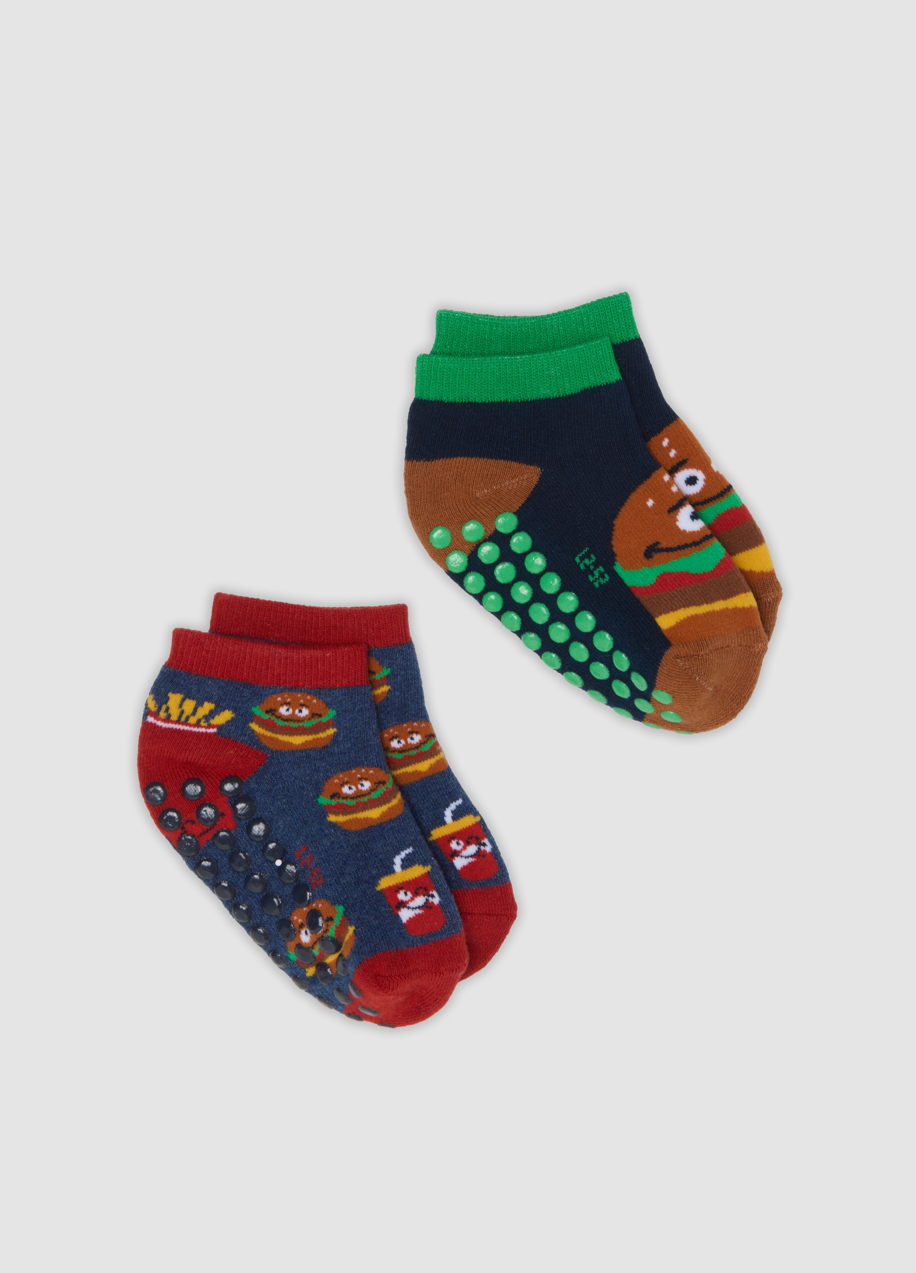 OVS KIDS, Bipack Di Calze Antiscivolo In Cotone Organico Elasticizzato Con Stampa Hamburger, Bambino, Multicolor, Taglia: 25/27