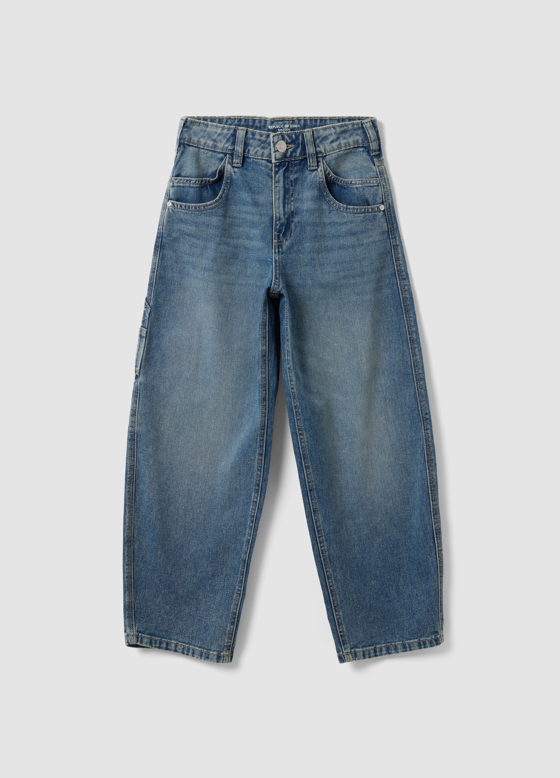 REPUBLIC OF DENIM, Jeans Denim Blu In Puro Cotone Balloon Fit, Bambina, Blu, Taglia: 11-12