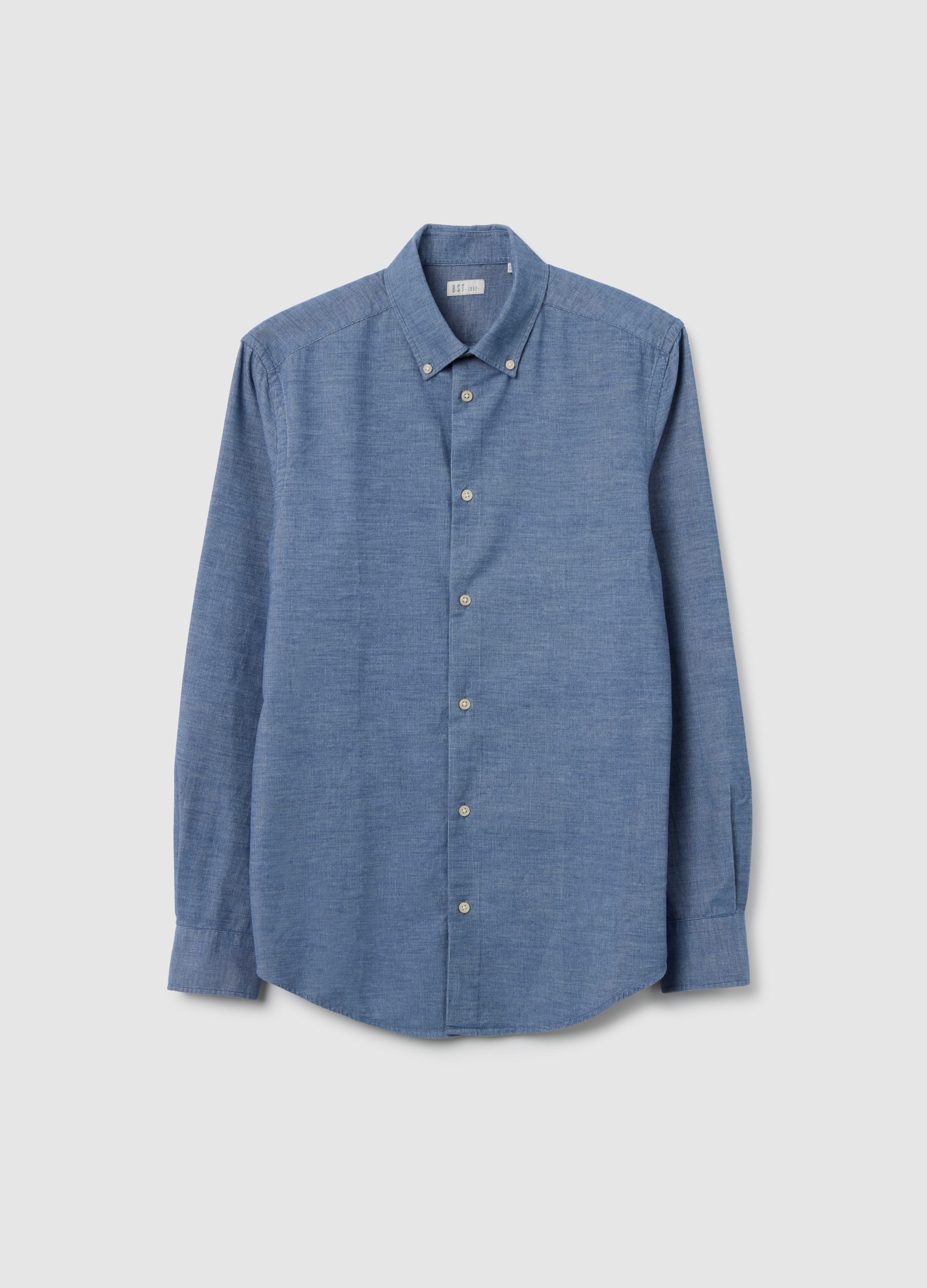 Camisa Azul De Algodón Puro Regular Fit, Hombre, Blu Bluette, Talla: S