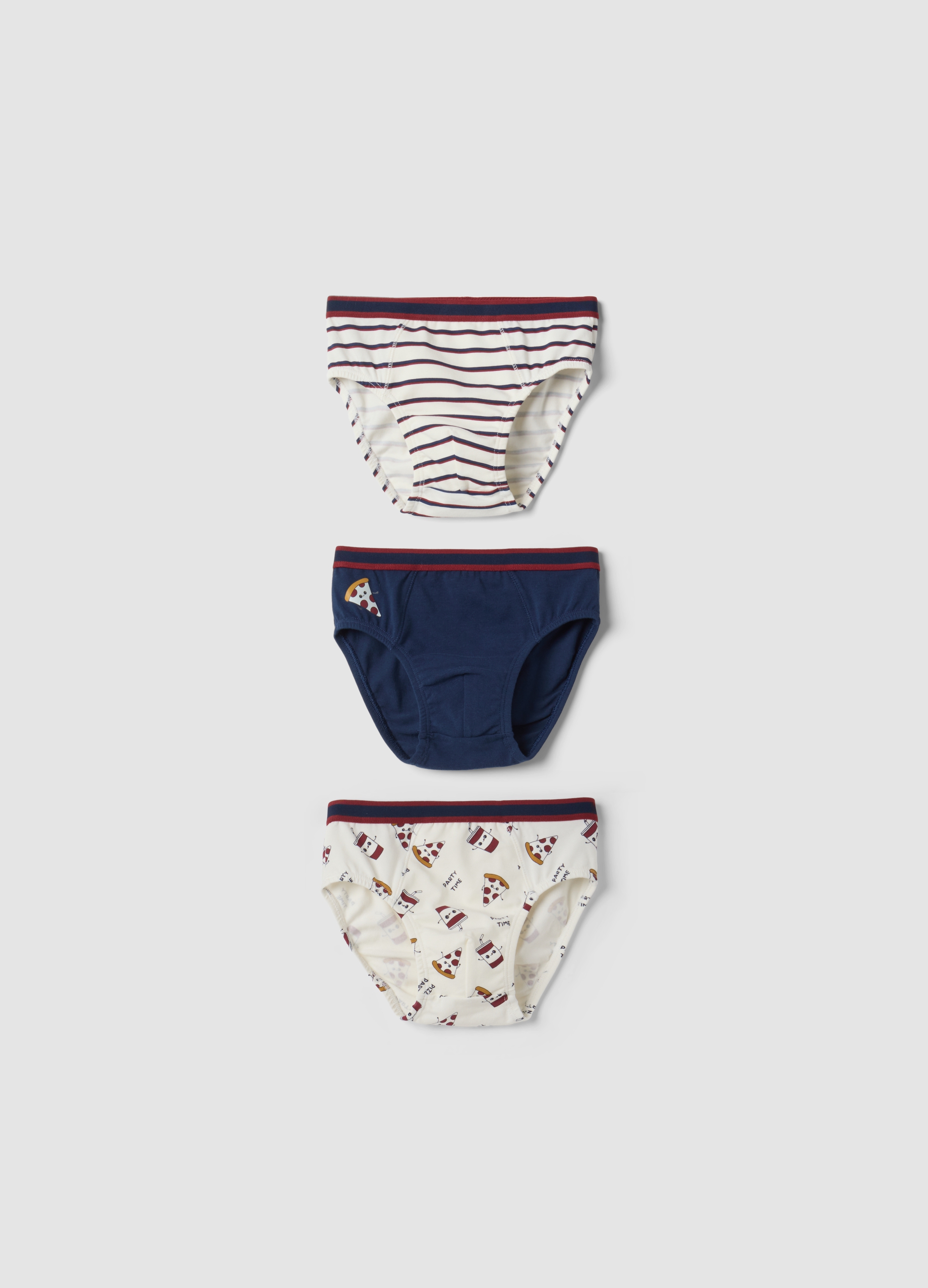 OVS KIDS, Tripack Di Slip Blu E Bianchi In Cotone Organico Elasticizzato Con Stampa, Bambino, Multicolor, Taglia: 3-4