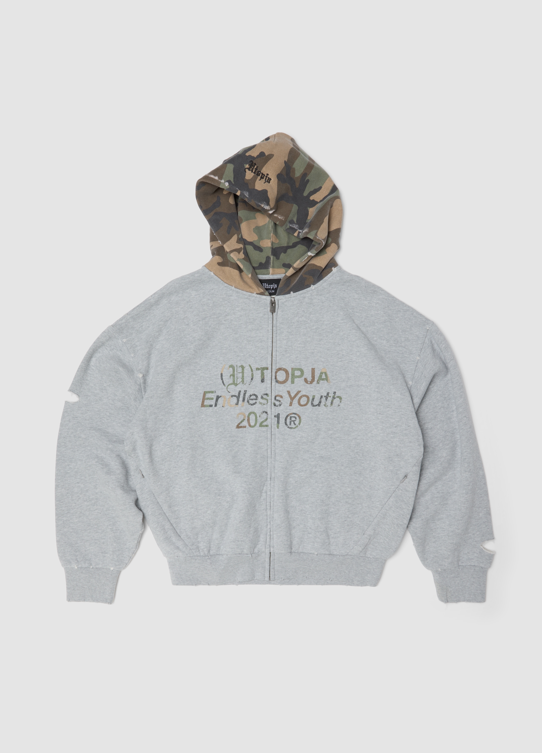 UTOPJA, Full-zip Hoodie Sunfaded Grey & Camo, Uomo, Grigio, Taglia: XS