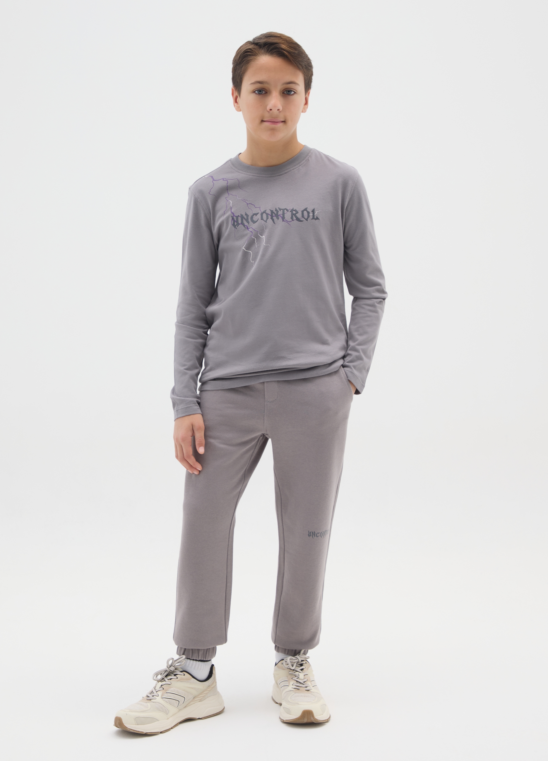 OVS KIDS, Pantaloni Jogger Da Ragazzo In Puro Cotone Grigi Regular Fit, Bambino, Grigio, Taglia: 13-14