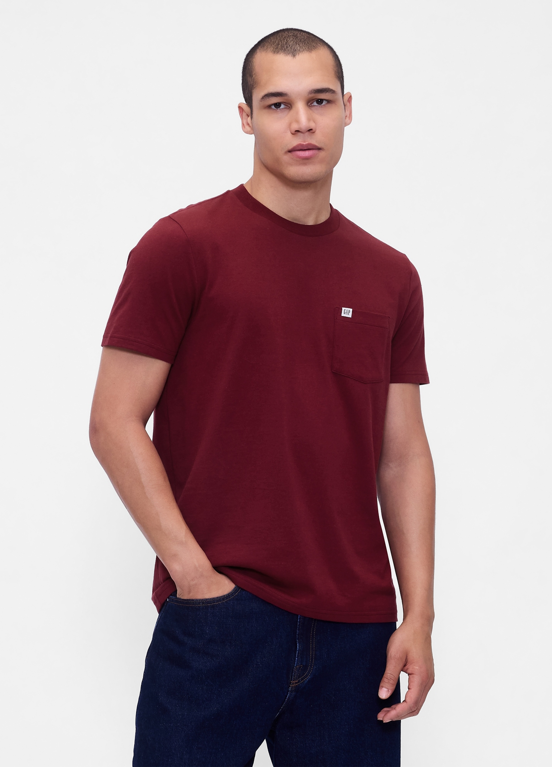 GAP, T-shirt In Cotone Con Tasca E Logo Gap, Uomo, Rosso, Taglia: M